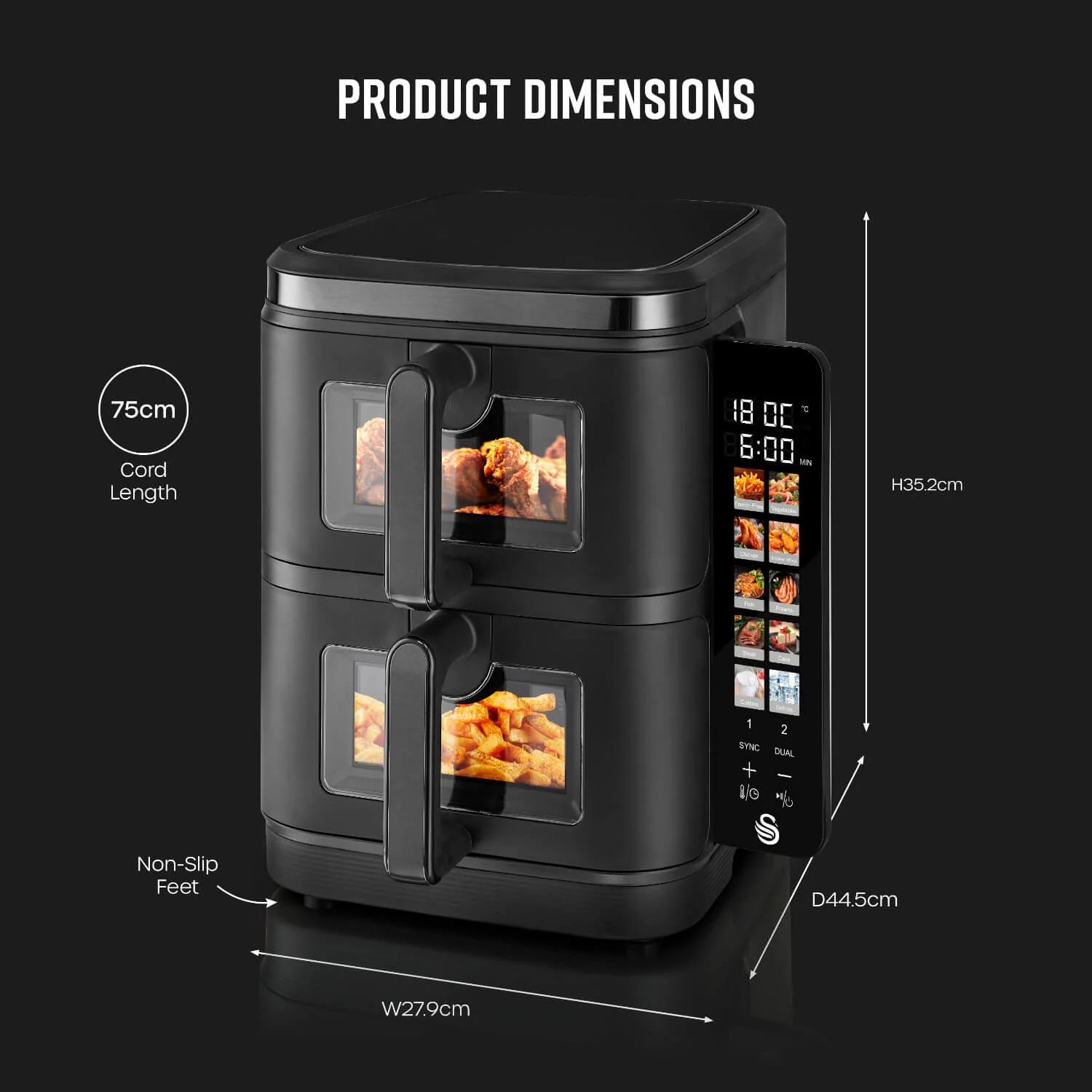Swan SD10522 Cyclone Duo Layer 11-Litre Air Fryer - Black - Image 6