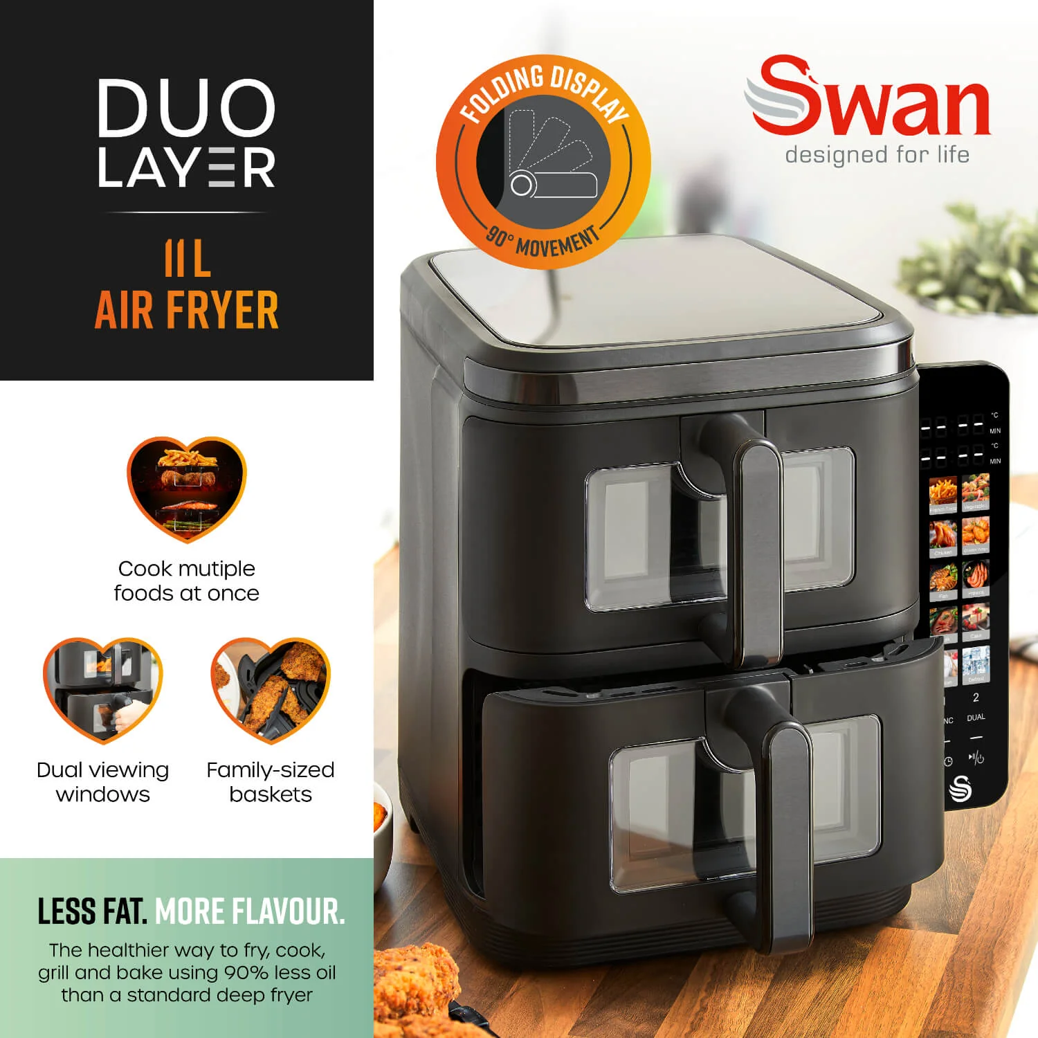Swan SD10522 Cyclone Duo Layer 11-Litre Air Fryer - Black - Image 7