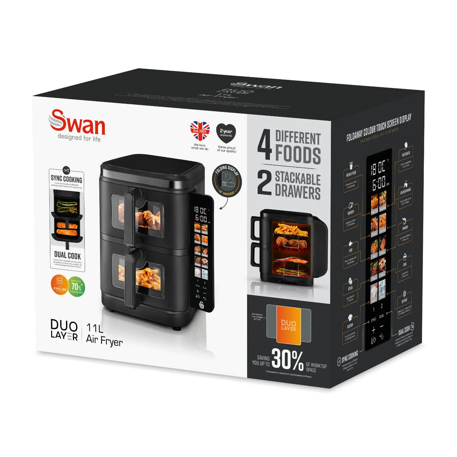 Swan SD10522 Cyclone Duo Layer 11-Litre Air Fryer - Black - Image 8
