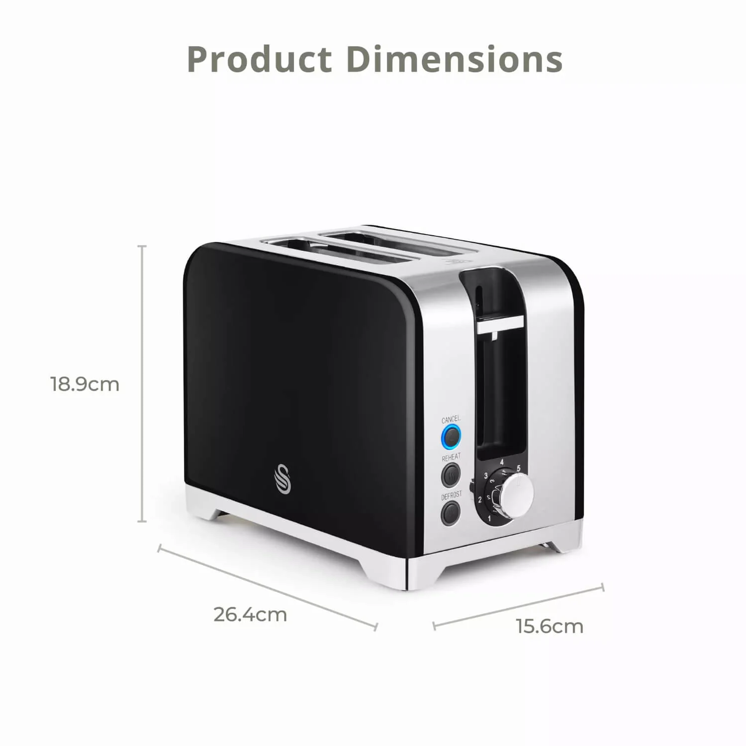 Swan Solace 2-Slice Stainless Steel Toaster - Gloss Black - Image 8