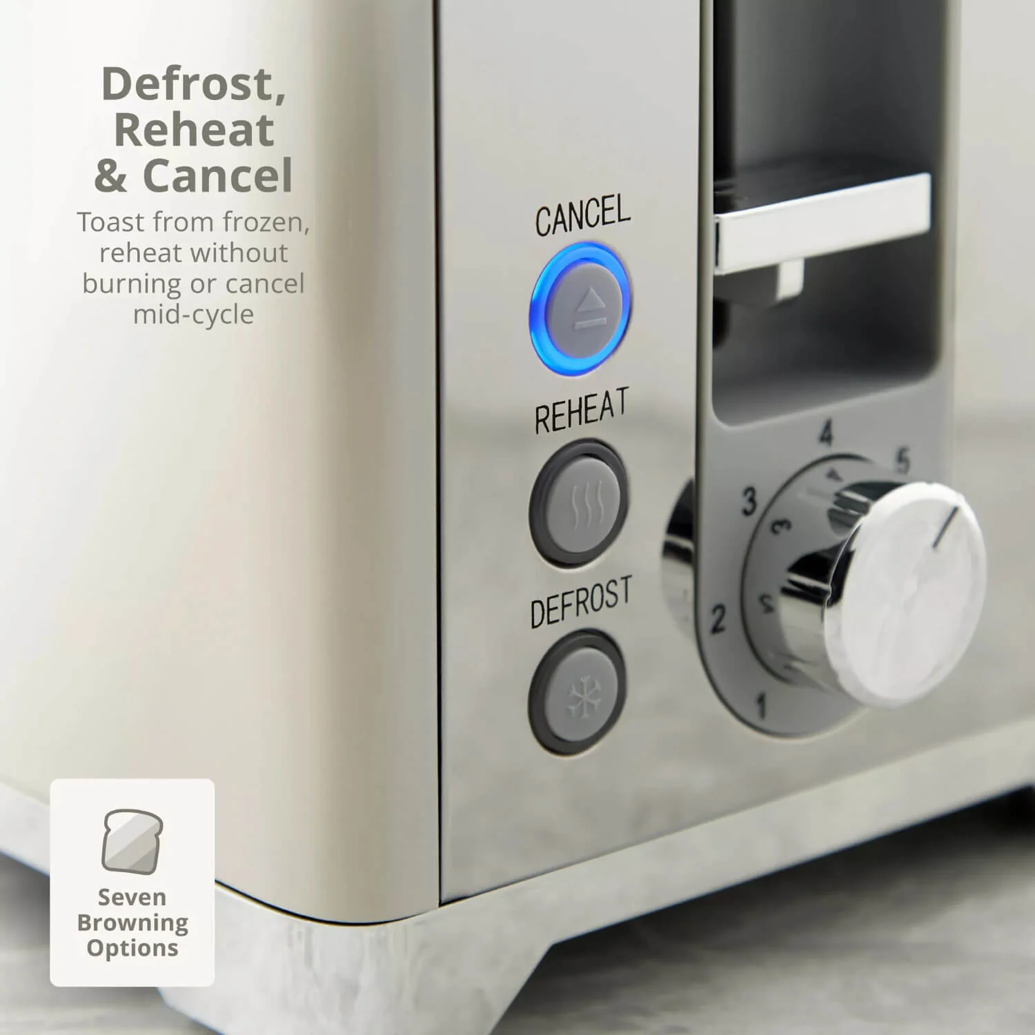 Swan Solace 2-Slice Stainless Steel Toaster - Gloss Cream - Image 4