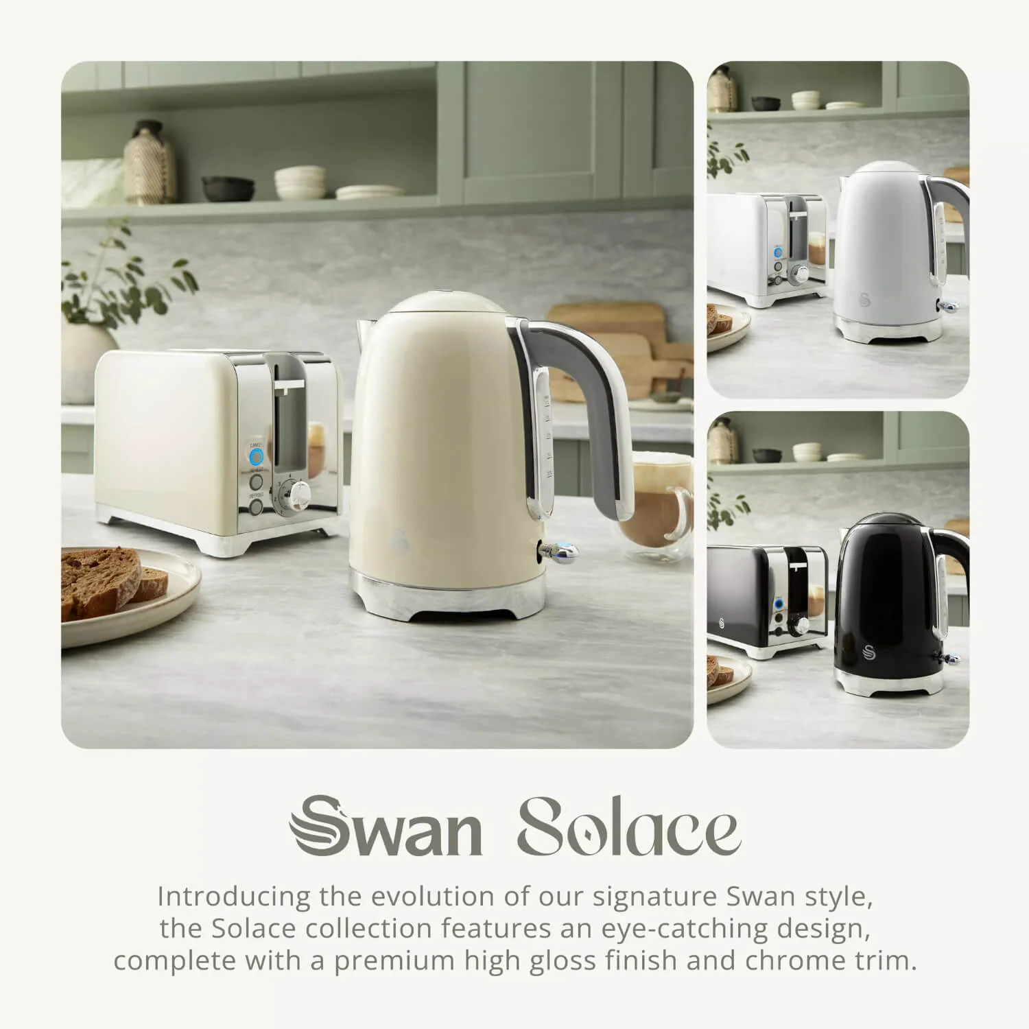 Swan Solace 2-Slice Stainless Steel Toaster - Gloss Cream - Image 5