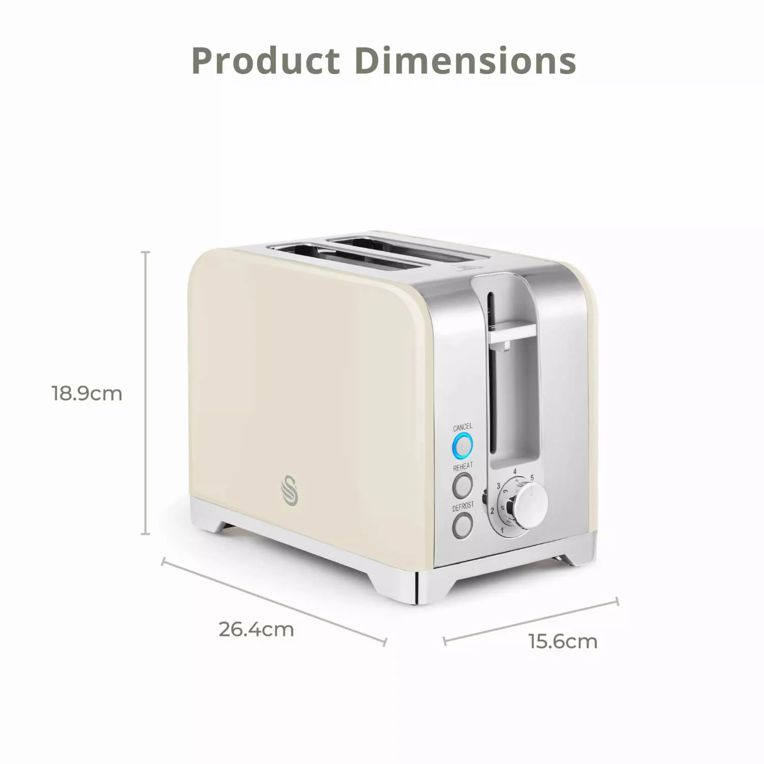 Swan Solace 2-Slice Stainless Steel Toaster - Gloss Cream - Image 8
