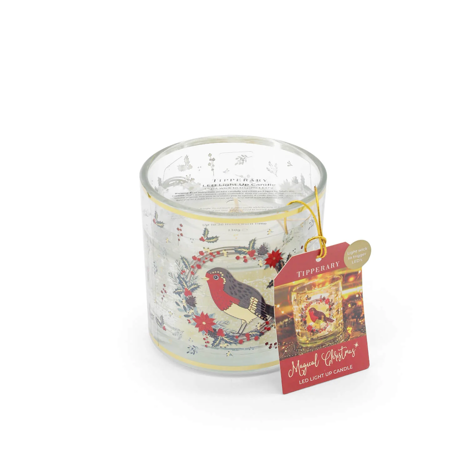 Tipperary LED Candle Jar - Christmas Robin - Image 2