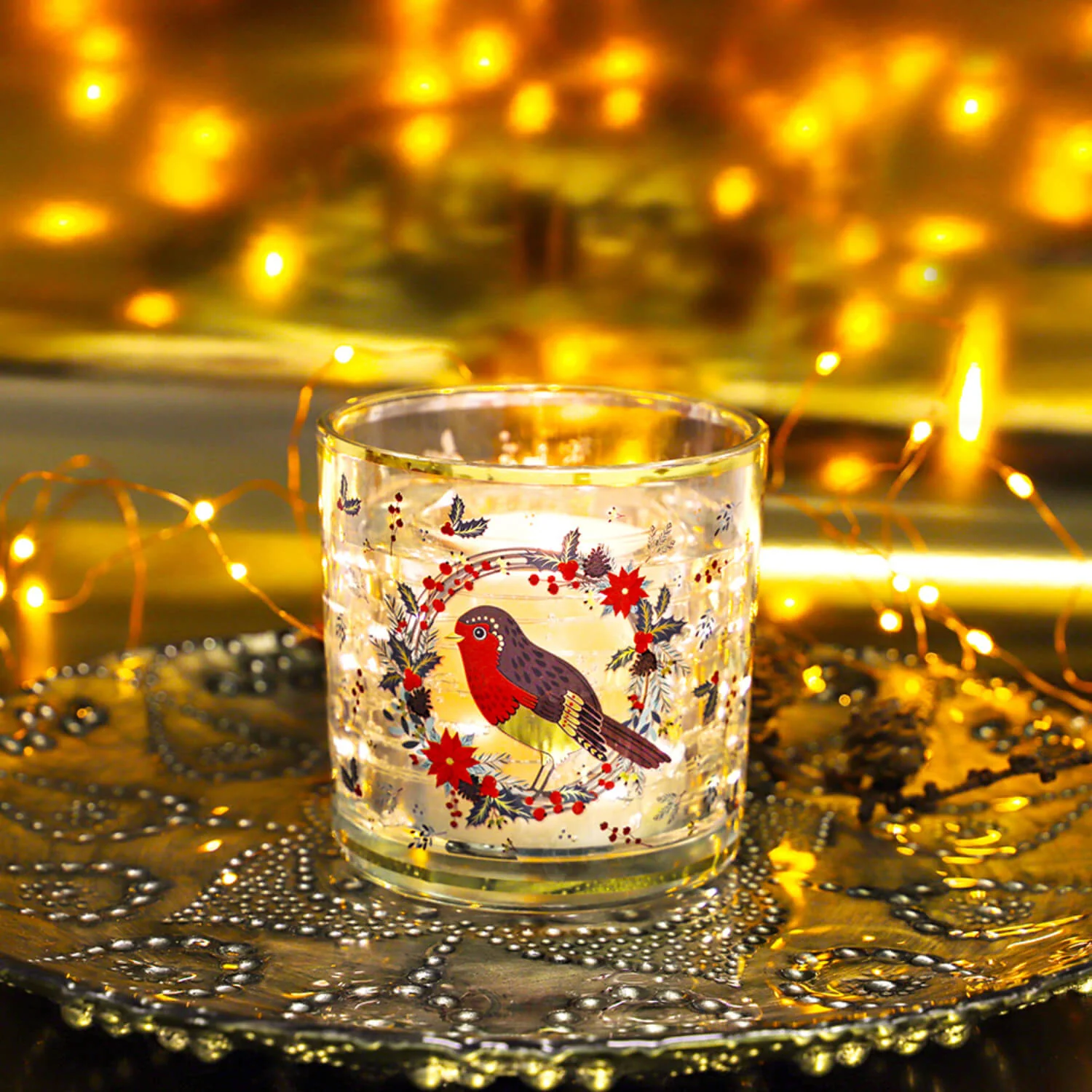 Tipperary LED Candle Jar - Christmas Robin - Image 3