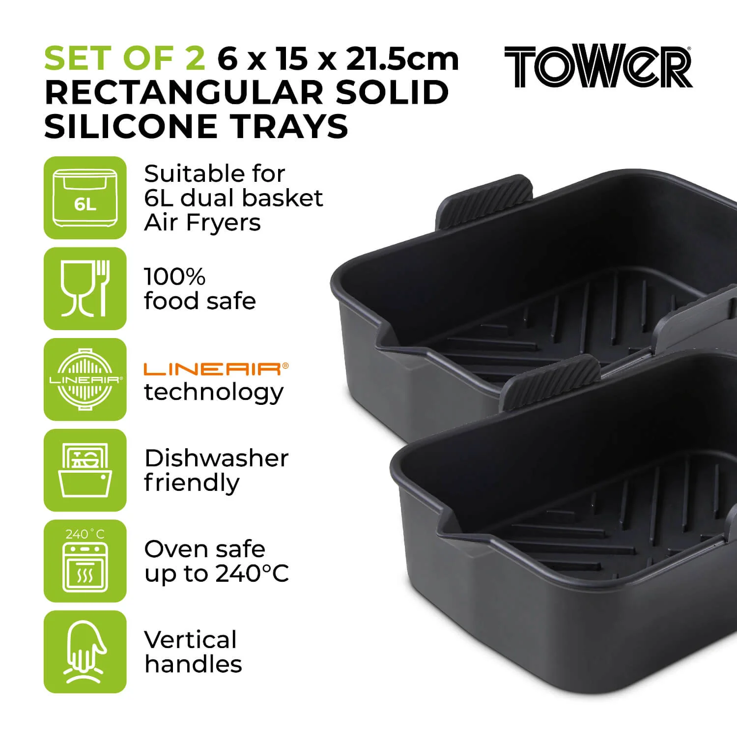 Tower Air Fryer Rectangular Solid Trays - Pack of 2 - Image 4