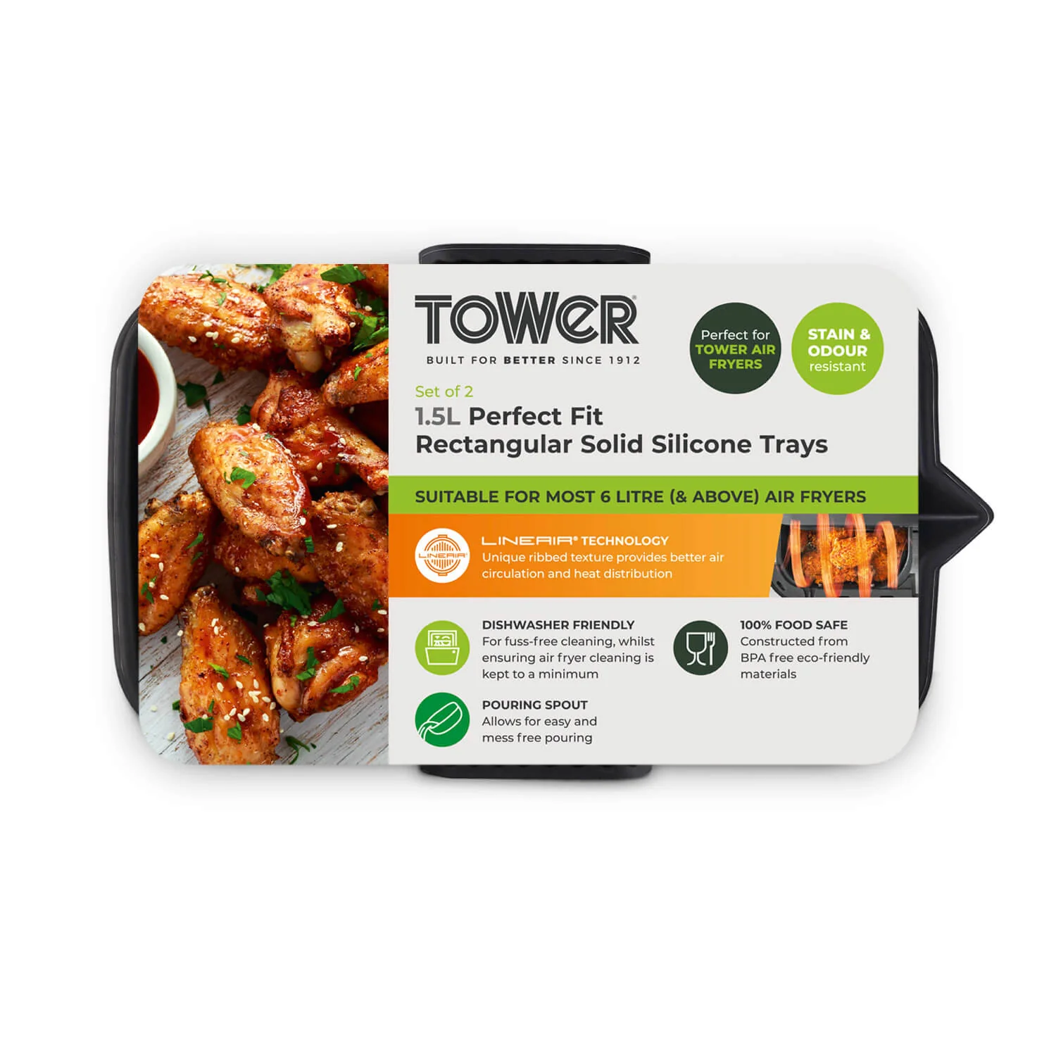 Tower Air Fryer Rectangular Solid Trays - Pack of 2 - Image 8