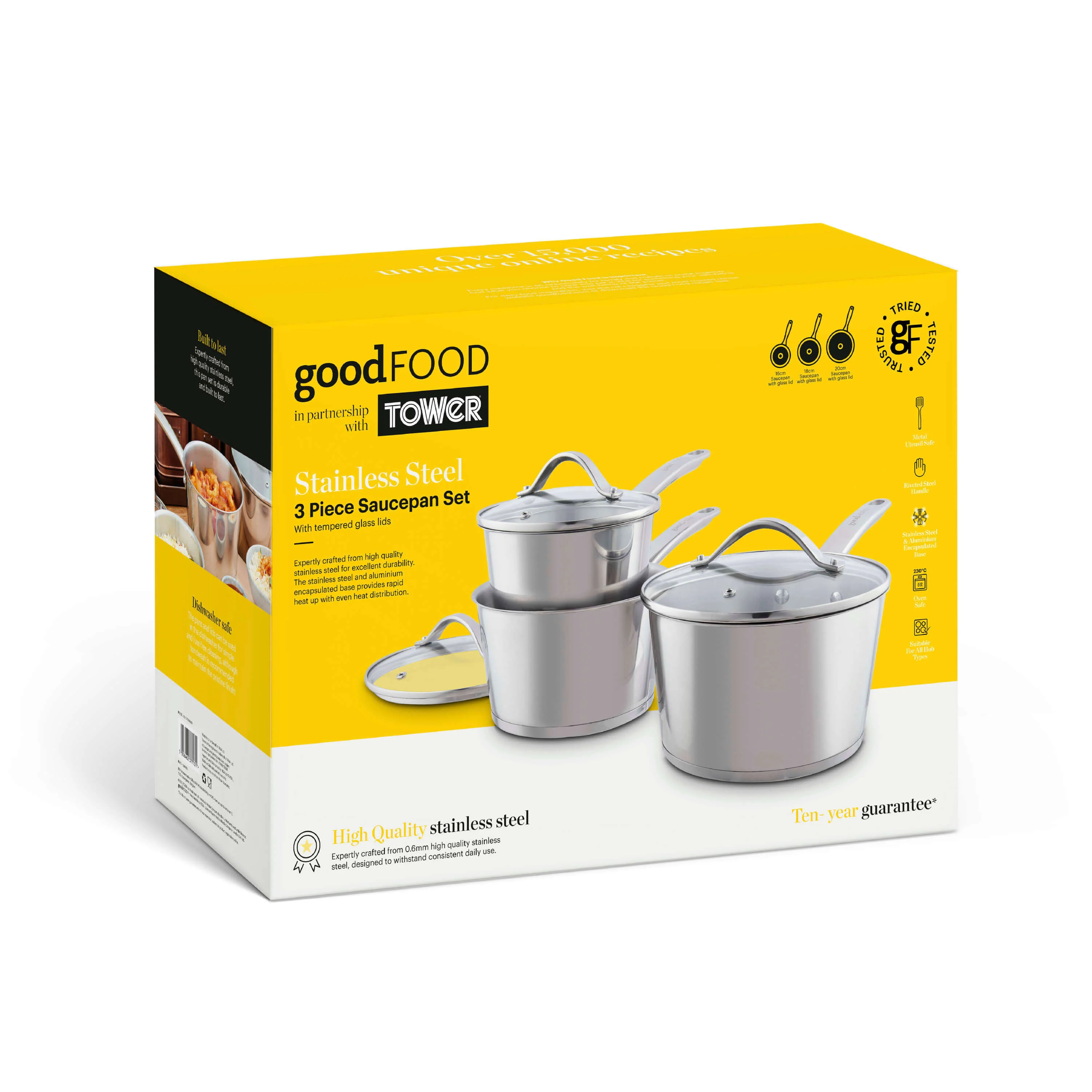 Tower Good Food Stainless Steel Saucepan Set - 3-Piece - Image 3
