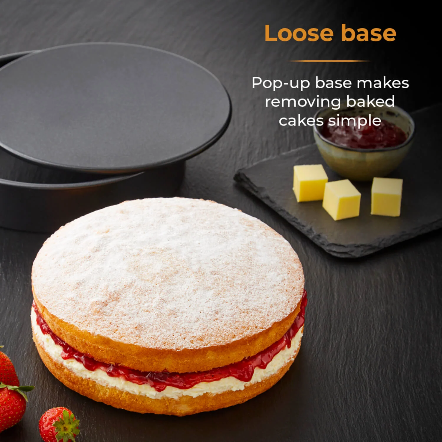 Tower Precision Plus Carbon Steel 18cm Round Non-Stick Loose Base Sandwich Tin - Black - Image 5