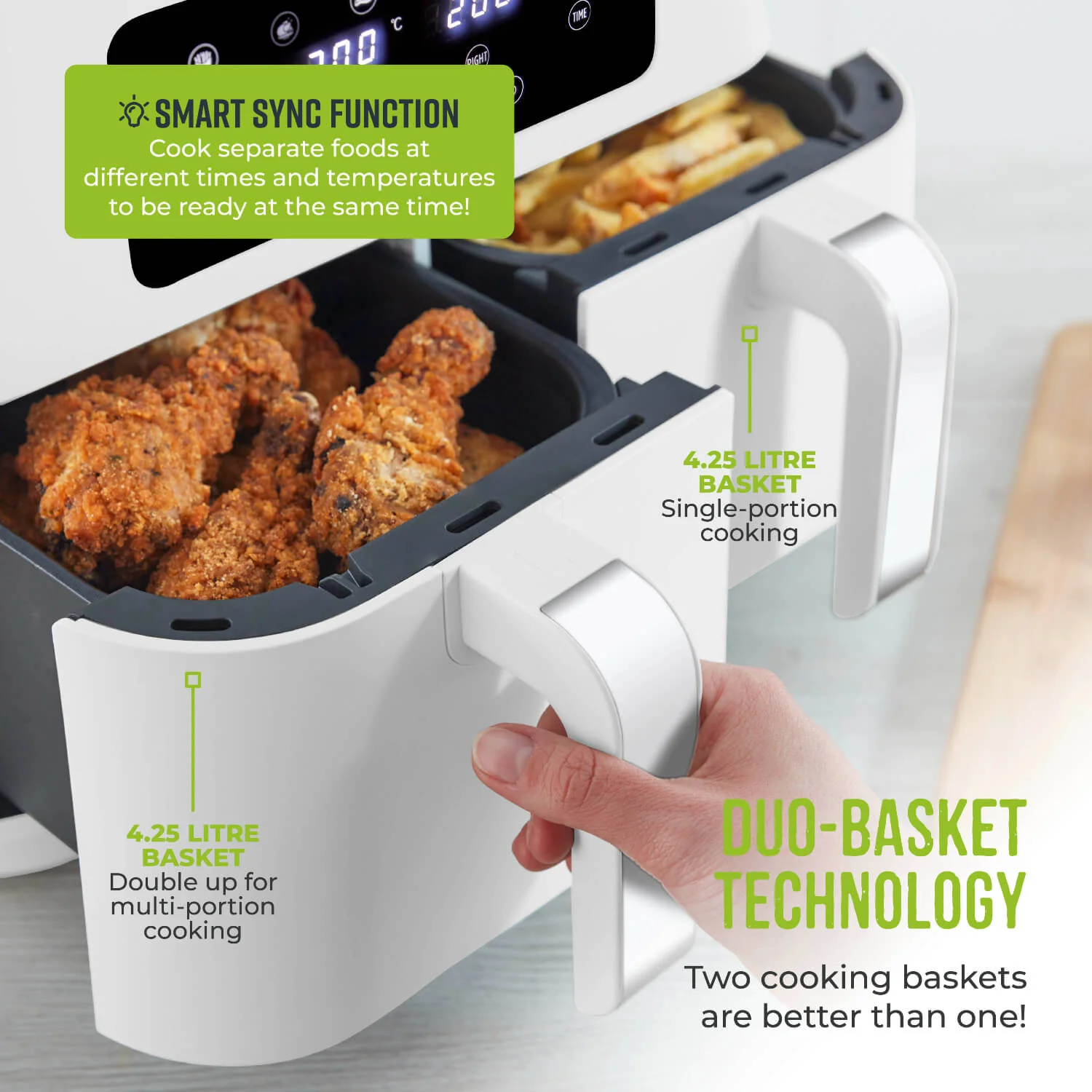 Tower T17137WHT Vortx 8.5L Dual Basket Digital Air Fryer - White - Image 2