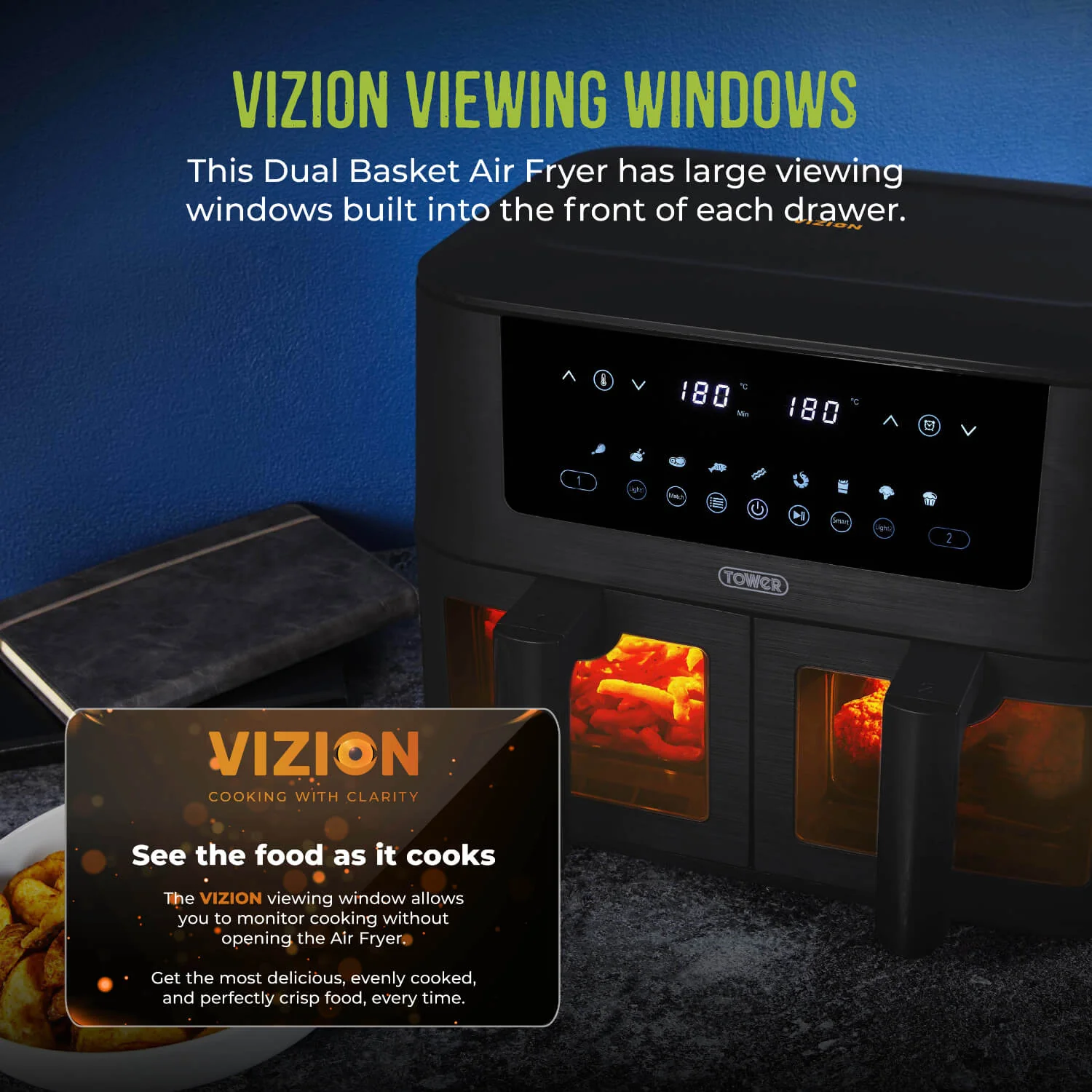 Tower T17151 Vortx 8L Vizion Dual Basket Digital Air Fryer - Black - Image 7