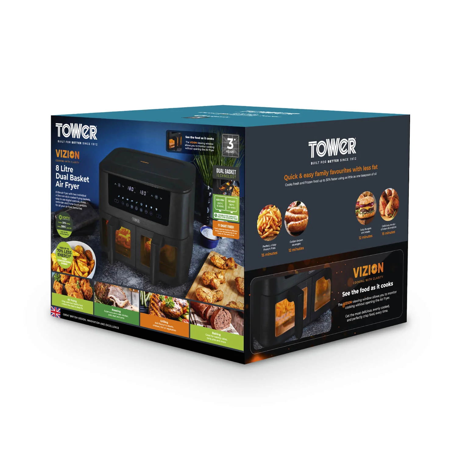 Tower T17151 Vortx 8L Vizion Dual Basket Digital Air Fryer - Black - Image 9