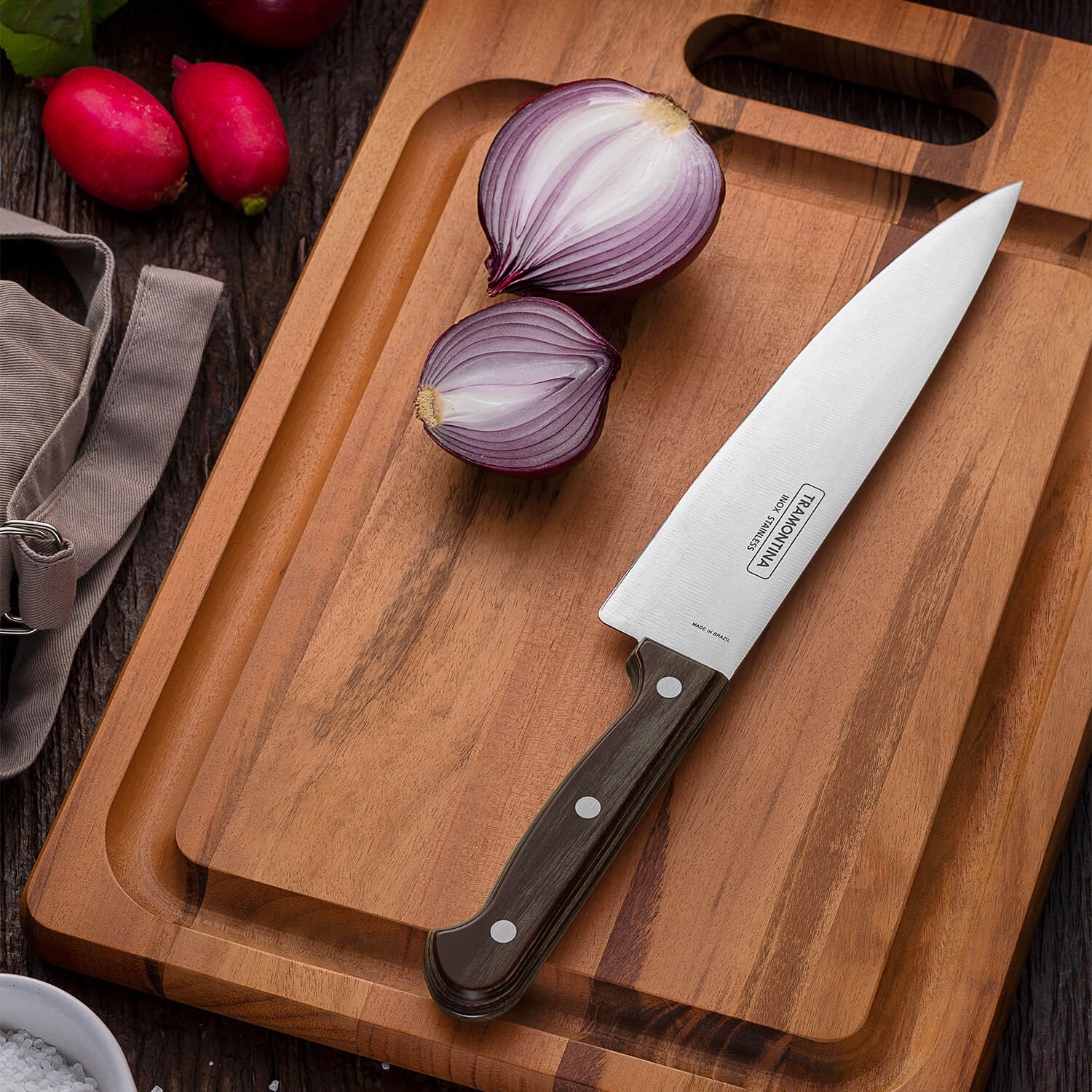 Tramontina 3-Piece Kitchen Knife Set with Wooden Handles - Image 3