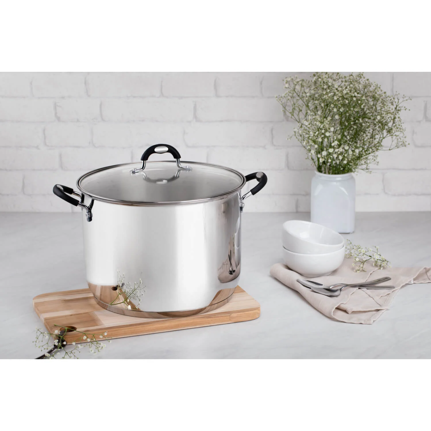 Tramontina Astro Silicone Stainless Steel Tri-Ply Stock Pot with Glass Lid - 28cm - Image 3
