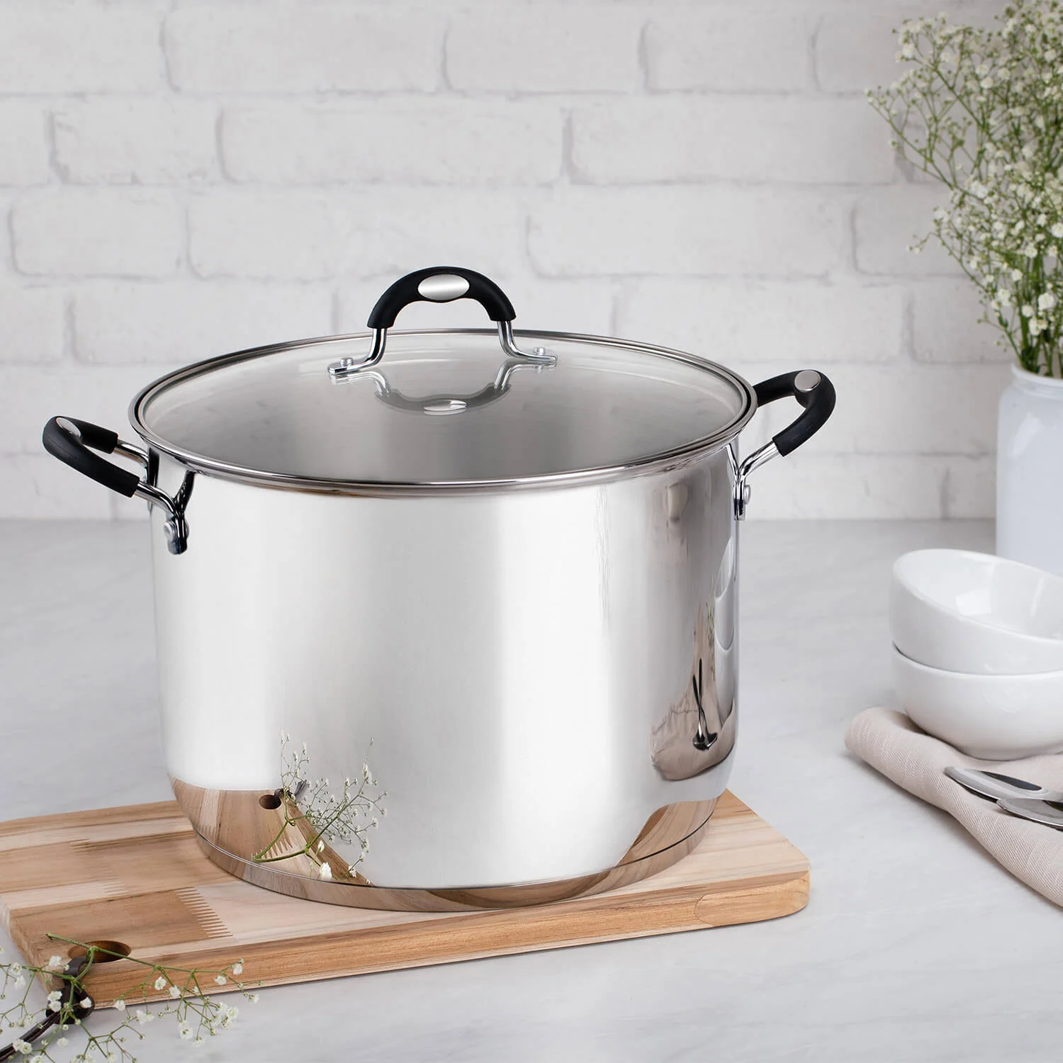 Tramontina Astro Silicone Stainless Steel Tri-Ply Stock Pot with Glass Lid - 28cm - Image 5