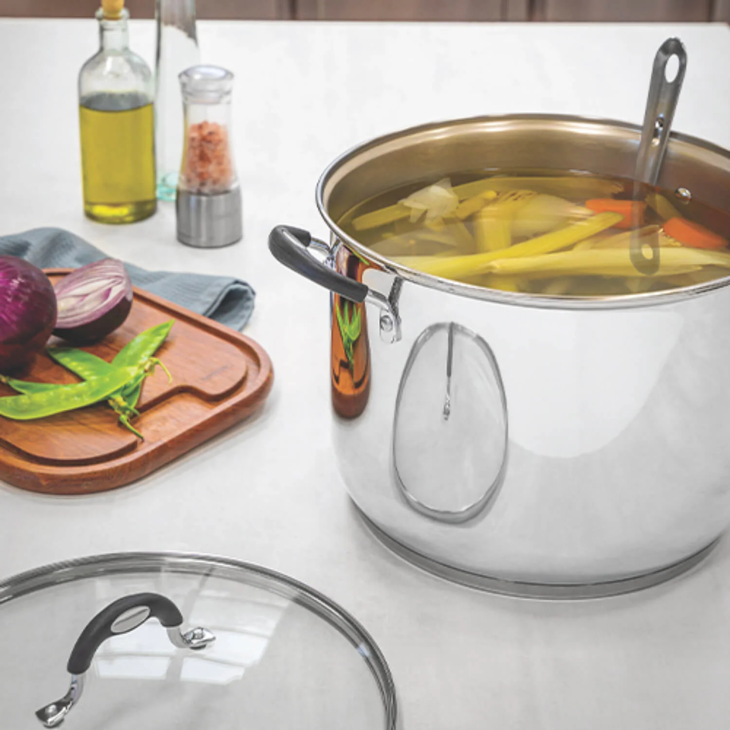 Tramontina Astro Silicone Stainless Steel Tri-Ply Stock Pot with Glass Lid - 30cm - Image 3
