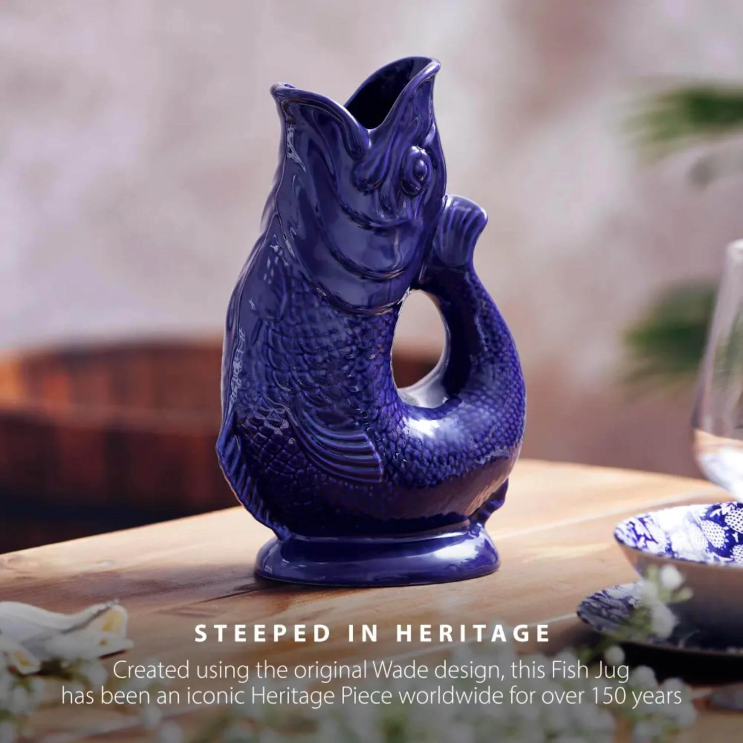 Wade Fish Earthenware 0.6 Litre Gluggle Jug - Cobalt - Image 2