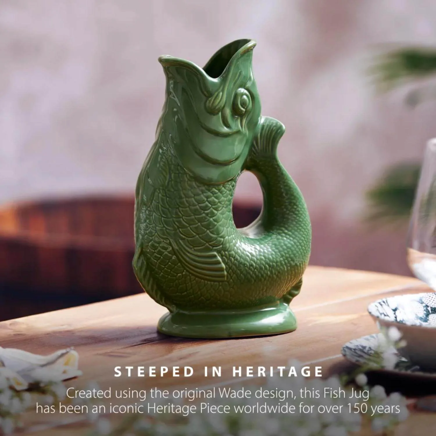 Wade Fish Earthenware 0.6 Litre Gluggle Jug - Forest Green - Image 2
