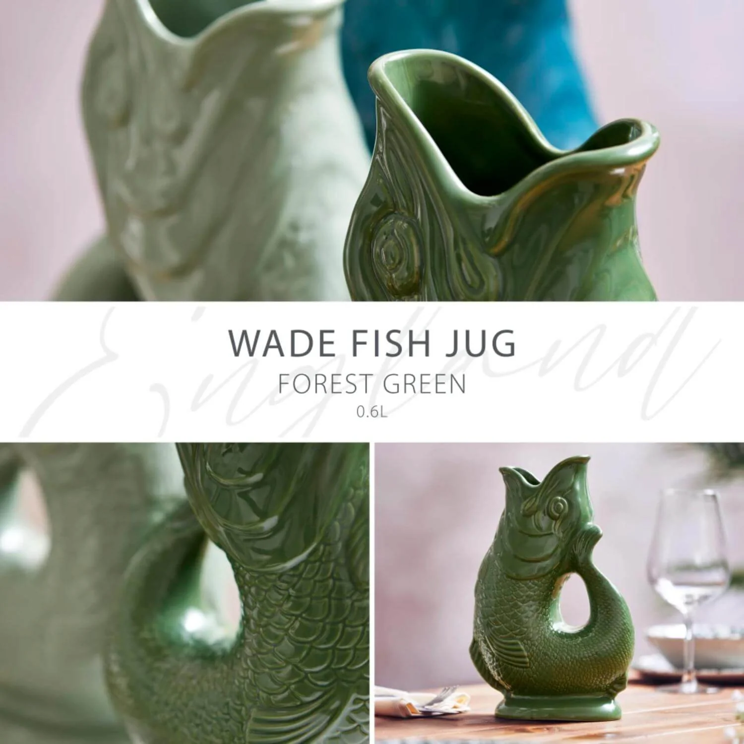 Wade Fish Earthenware 0.6 Litre Gluggle Jug - Forest Green - Image 5