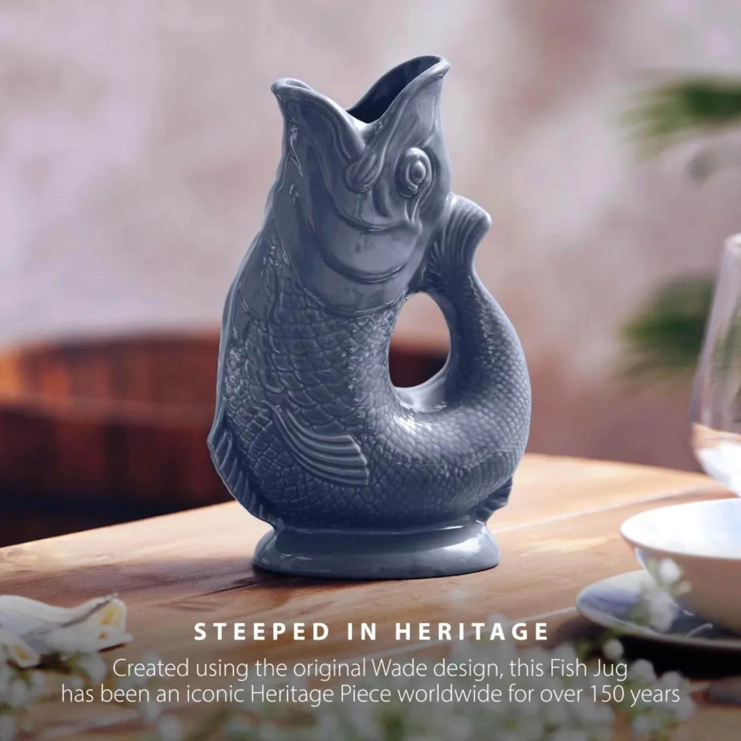 Wade Fish Earthenware 0.6 Litre Gluggle Jug - French Grey - Image 2