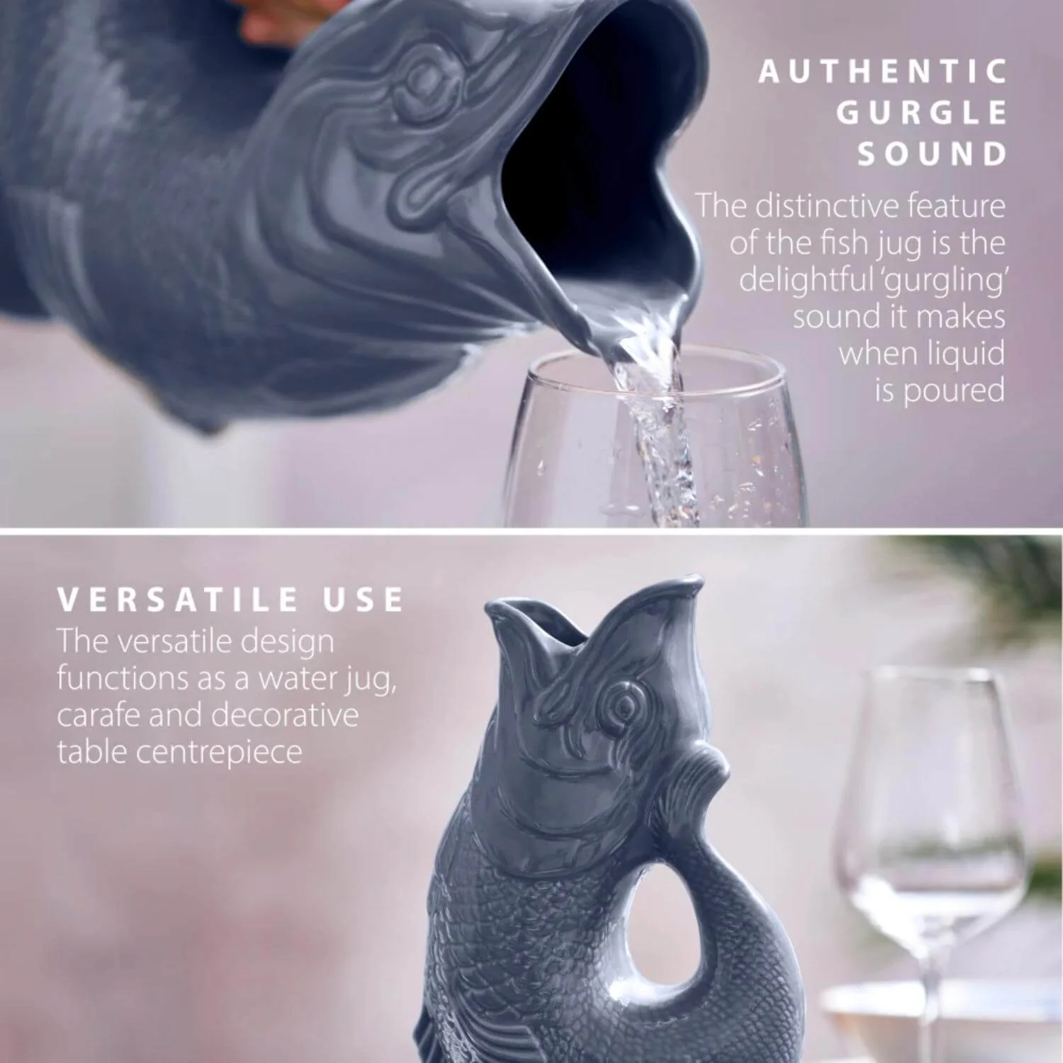 Wade Fish Earthenware 0.6 Litre Gluggle Jug - French Grey - Image 3