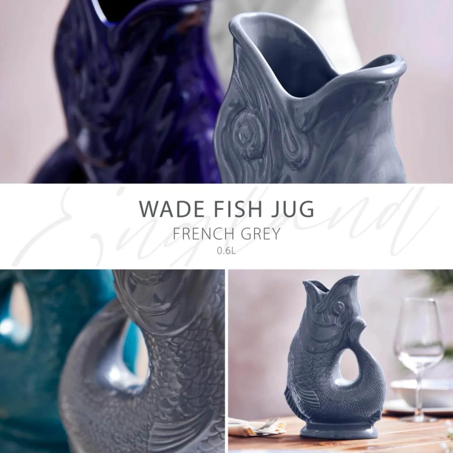 Wade Fish Earthenware 0.6 Litre Gluggle Jug - French Grey - Image 5