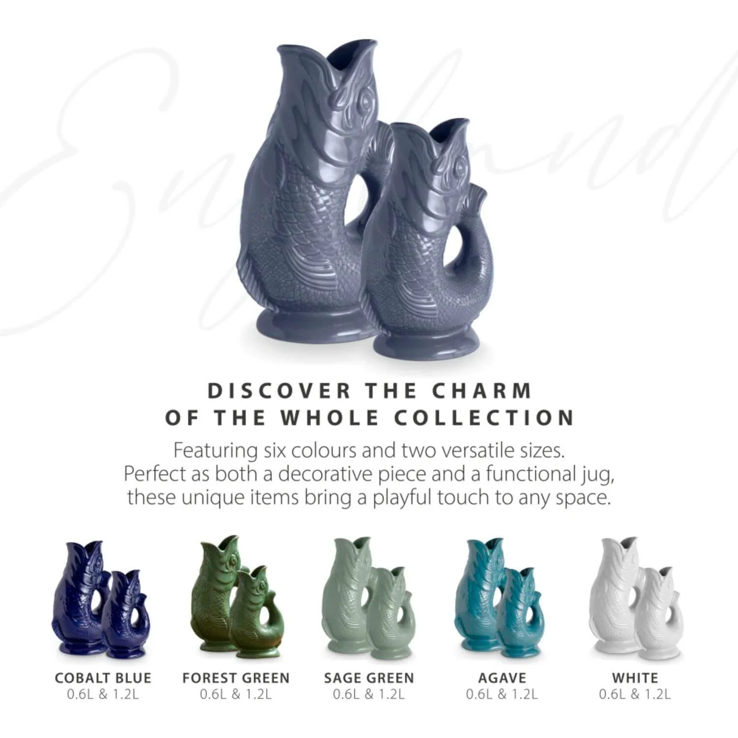 Wade Fish Earthenware 0.6 Litre Gluggle Jug - French Grey - Image 7