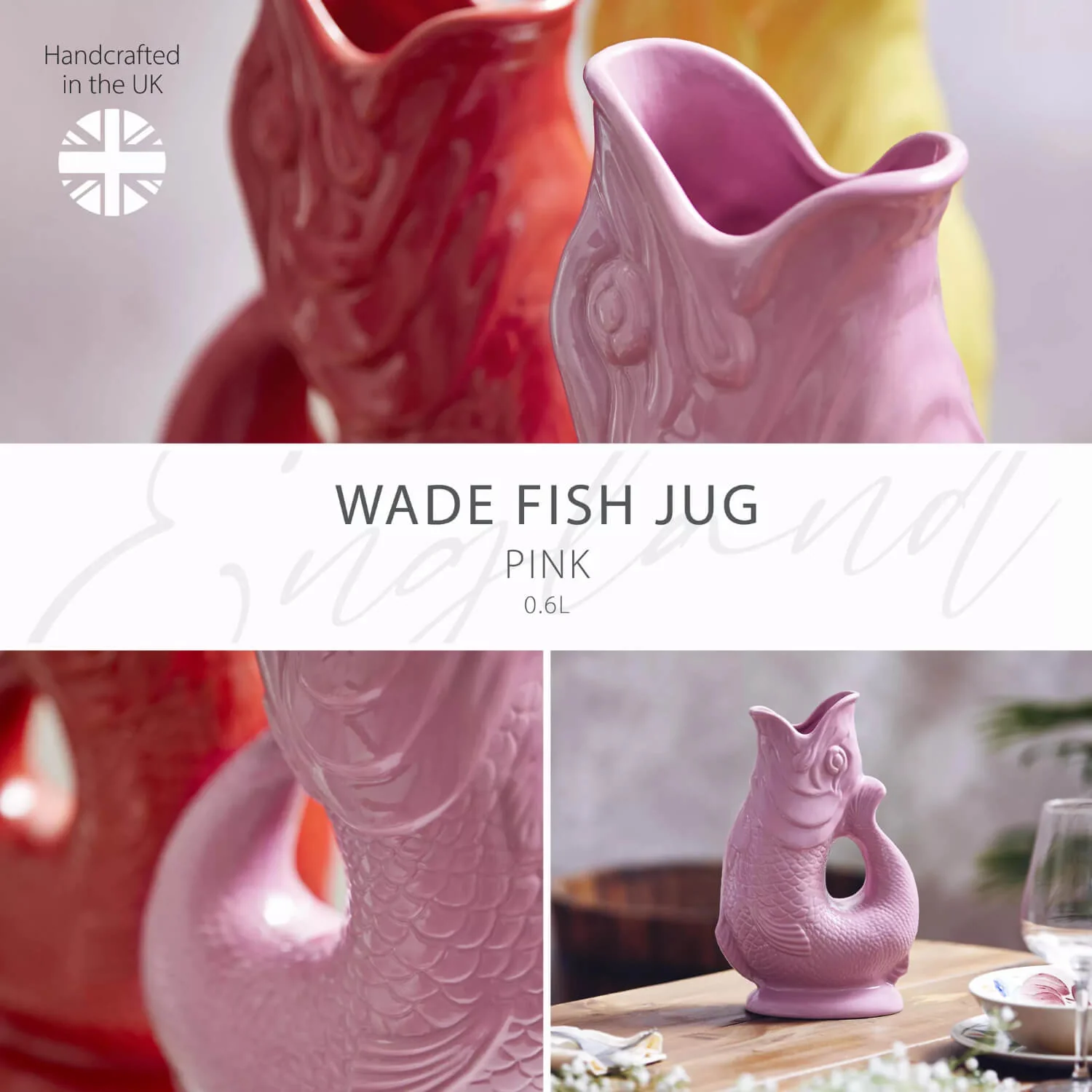Wade Fish Earthenware 0.6 Litre Gluggle Jug - Pink - Image 2