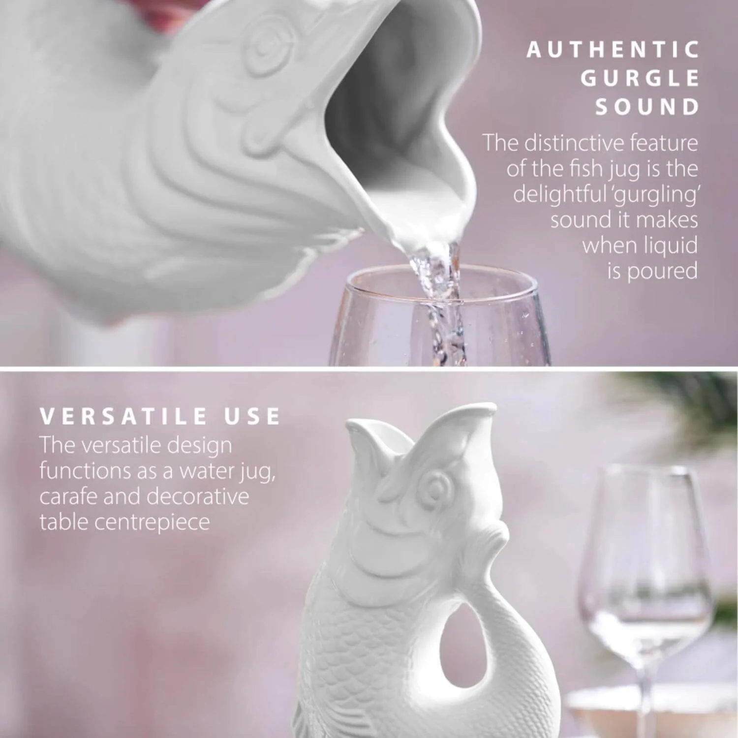 Wade Fish Earthenware 0.6 Litre Gluggle Jug - White - Image 3