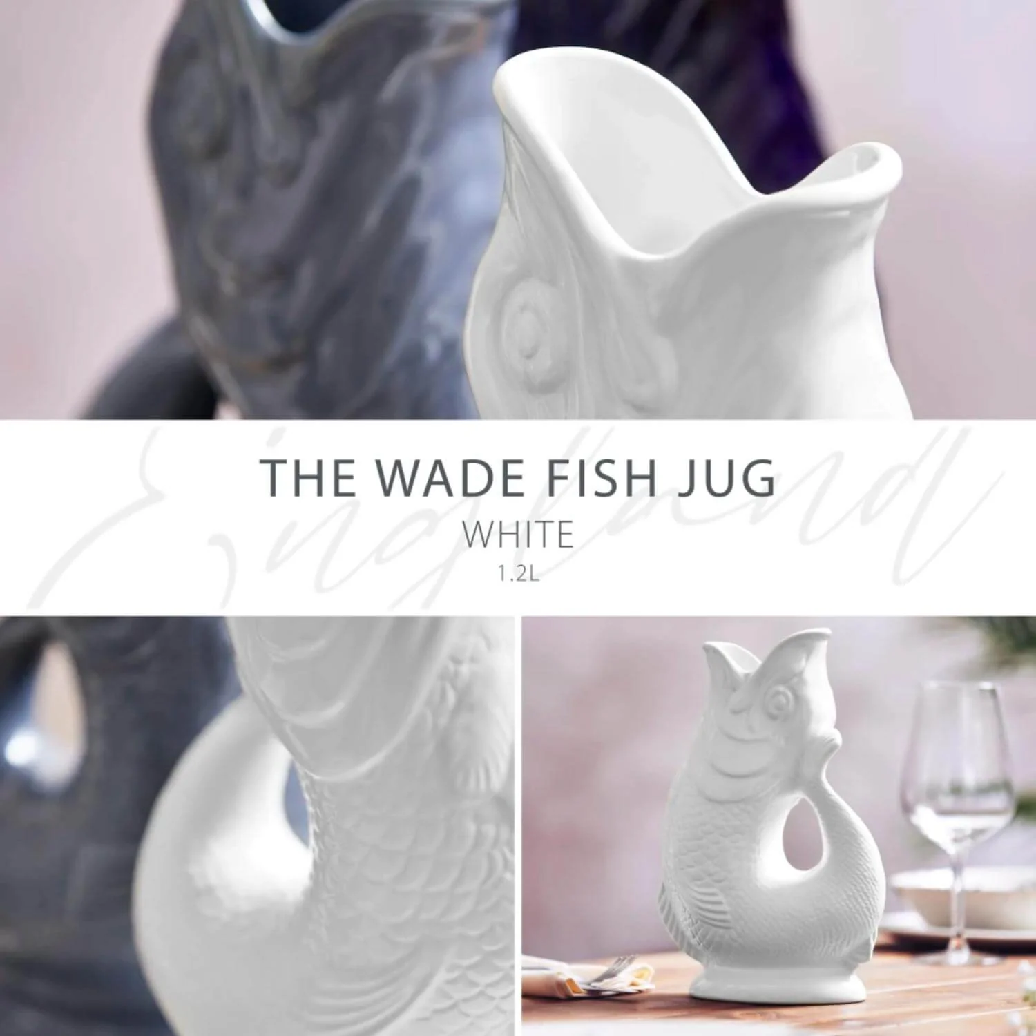 Wade Fish Earthenware 0.6 Litre Gluggle Jug - White - Image 5