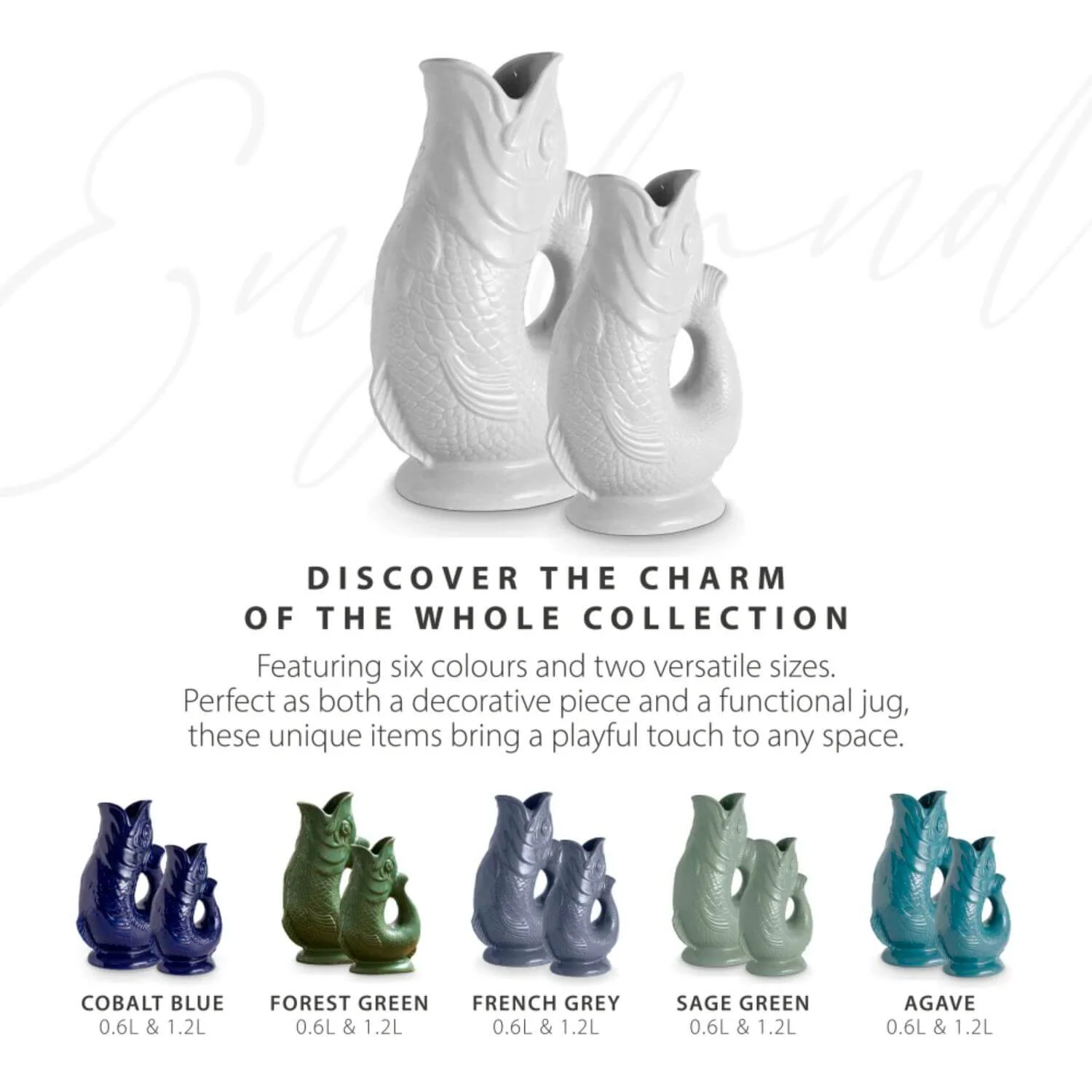 Wade Fish Earthenware 0.6 Litre Gluggle Jug - White - Image 7