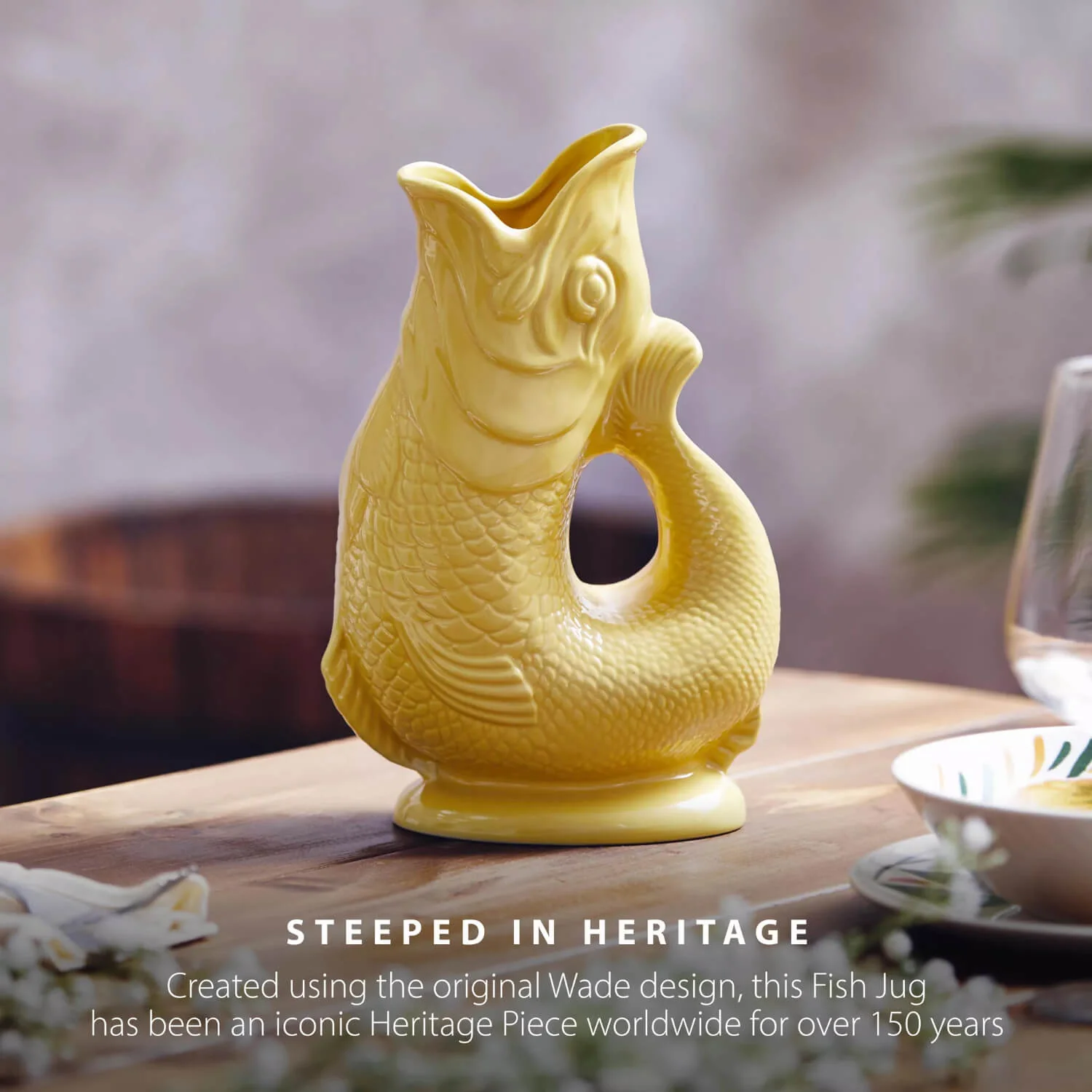 Wade Fish Earthenware 0.6 Litre Gluggle Jug - Yellow - Image 3