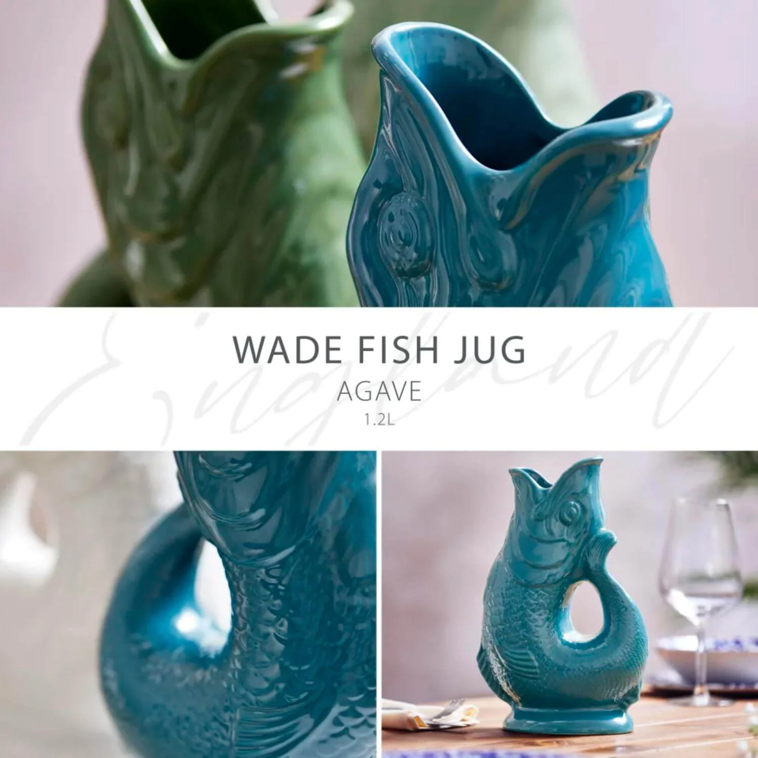 Wade Fish Earthenware 1.2 Litre Gluggle Jug - Agave - Image 4