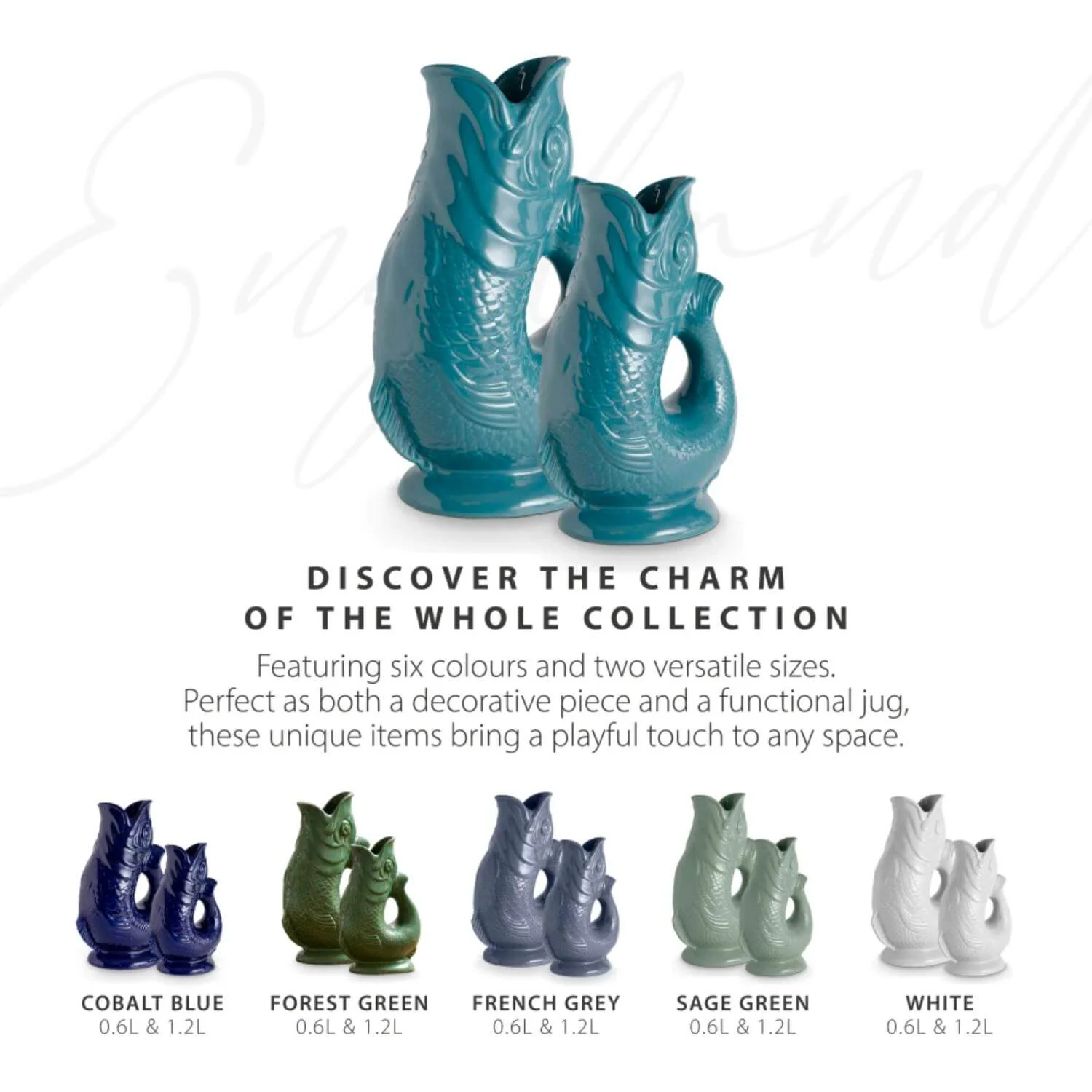 Wade Fish Earthenware 1.2 Litre Gluggle Jug - Agave - Image 7
