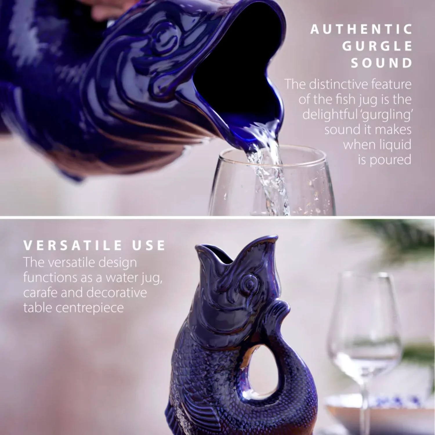 Wade Fish Earthenware 1.2 Litre Gluggle Jug - Cobalt - Image 4