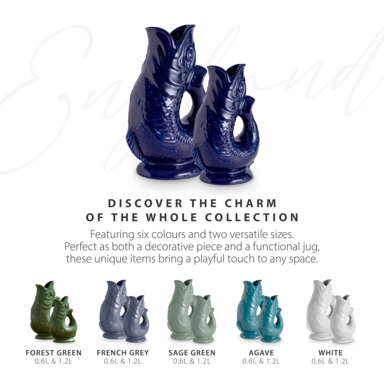 Wade Fish Earthenware 1.2 Litre Gluggle Jug - Cobalt - Image 9