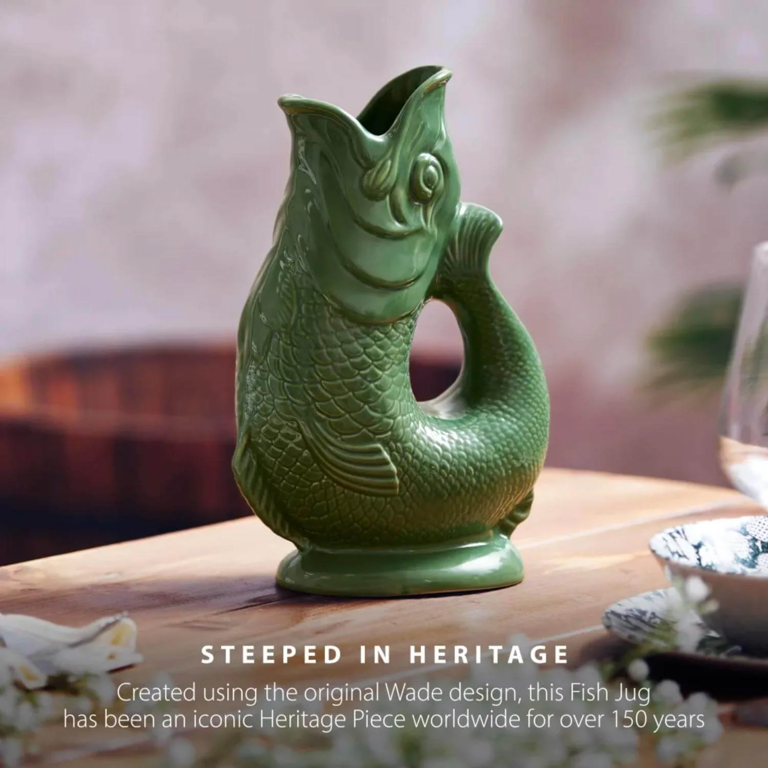 Wade Fish Earthenware 1.2 Litre Gluggle Jug - Forest Green - Image 2