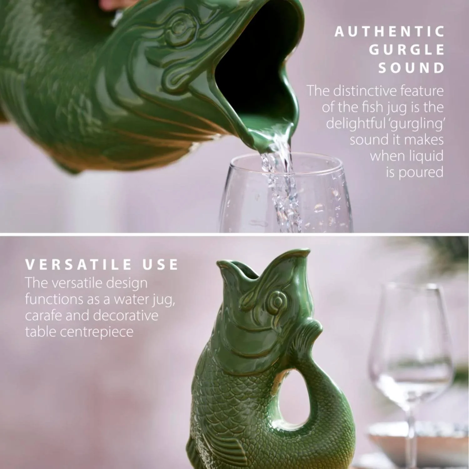 Wade Fish Earthenware 1.2 Litre Gluggle Jug - Forest Green - Image 3