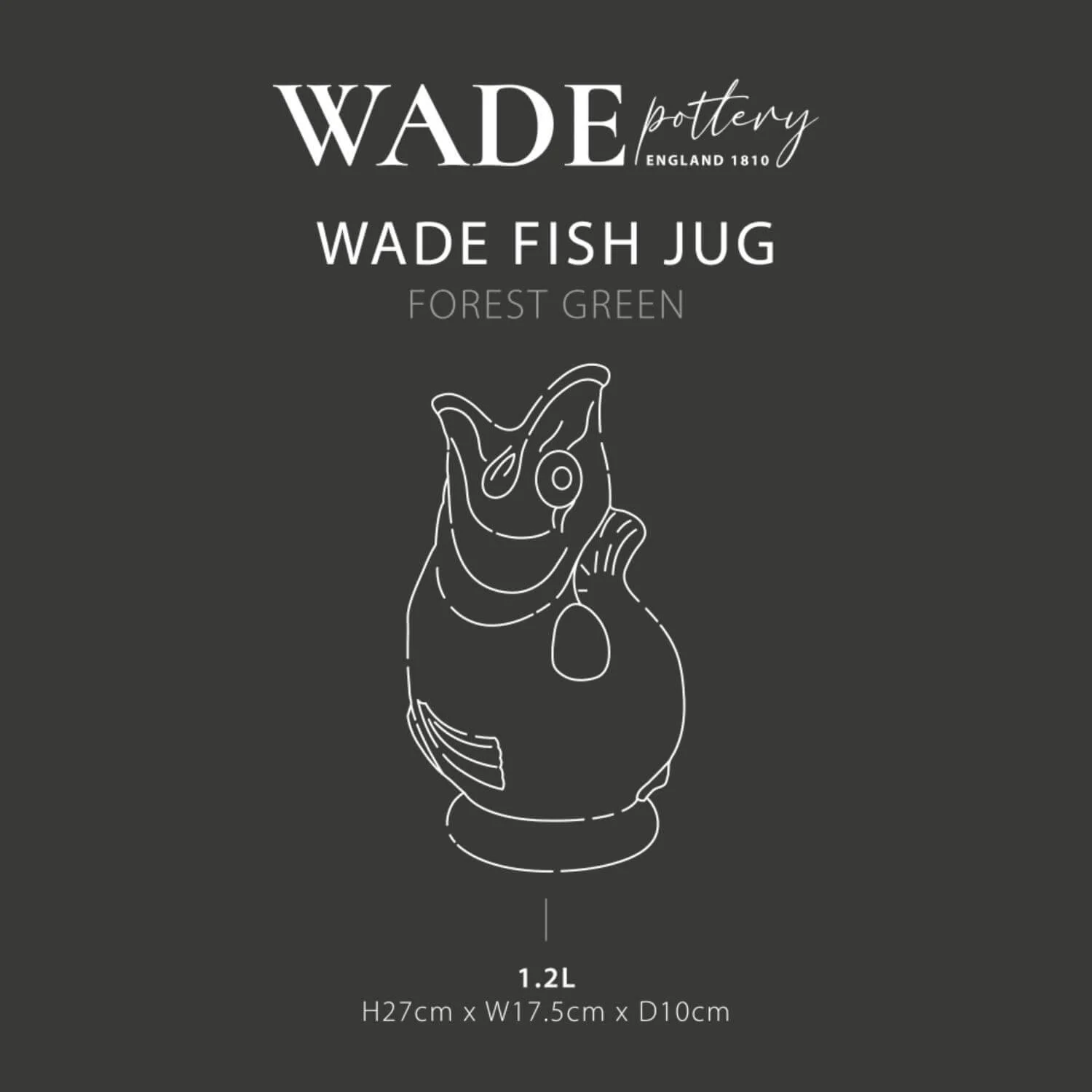 Wade Fish Earthenware 1.2 Litre Gluggle Jug - Forest Green - Image 9