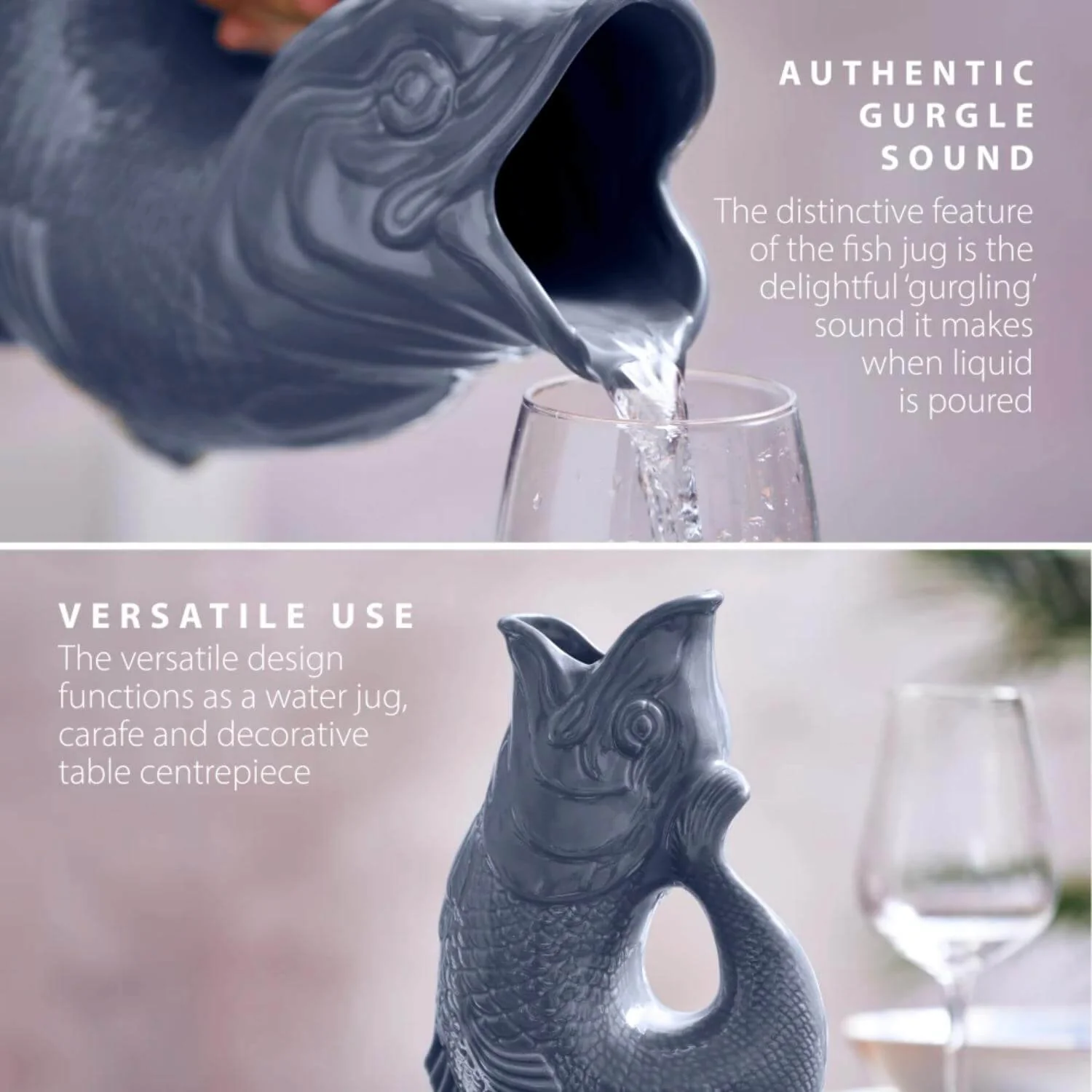 Wade Fish Earthenware 1.2 Litre Gluggle Jug - French Grey - Image 3