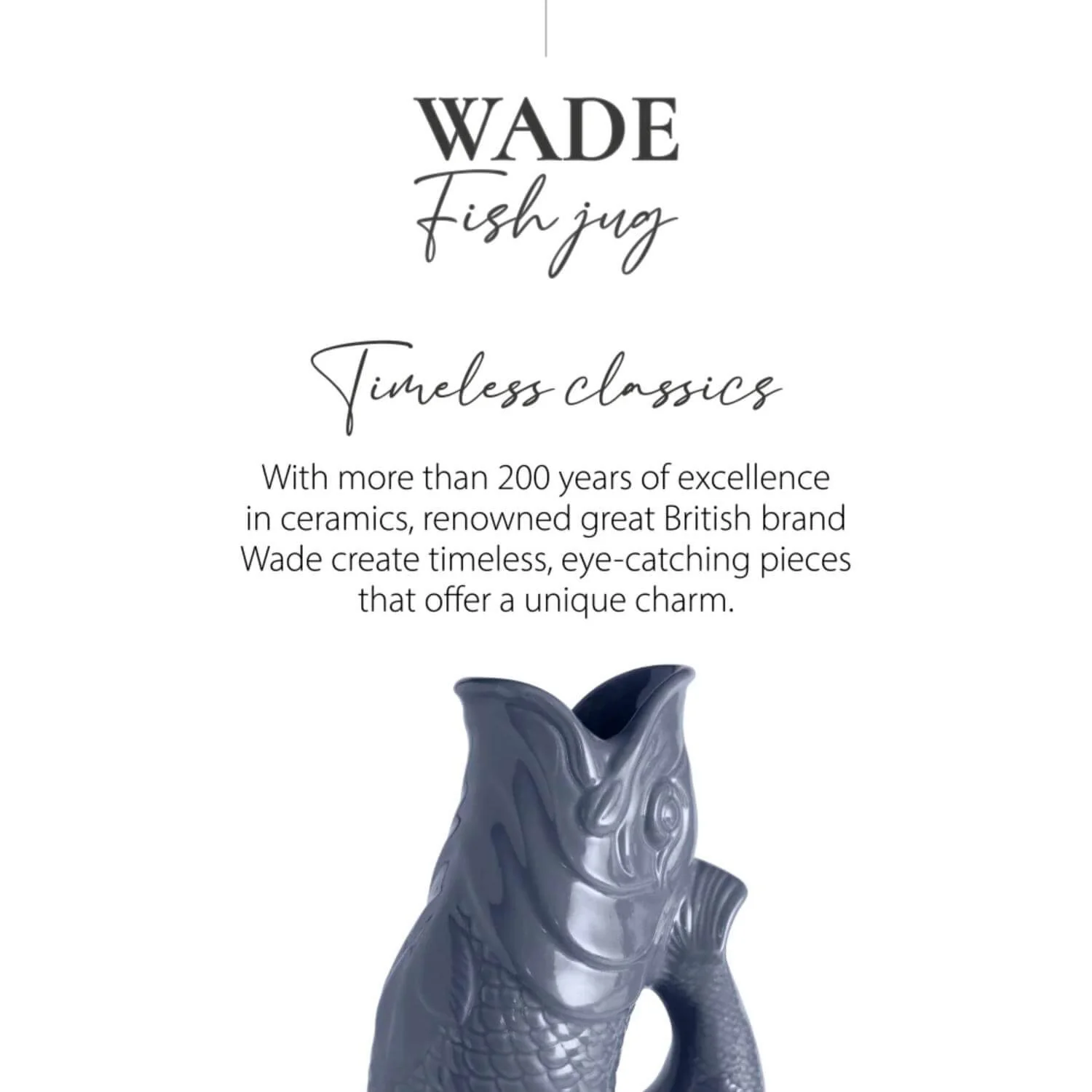 Wade Fish Earthenware 1.2 Litre Gluggle Jug - French Grey - Image 6