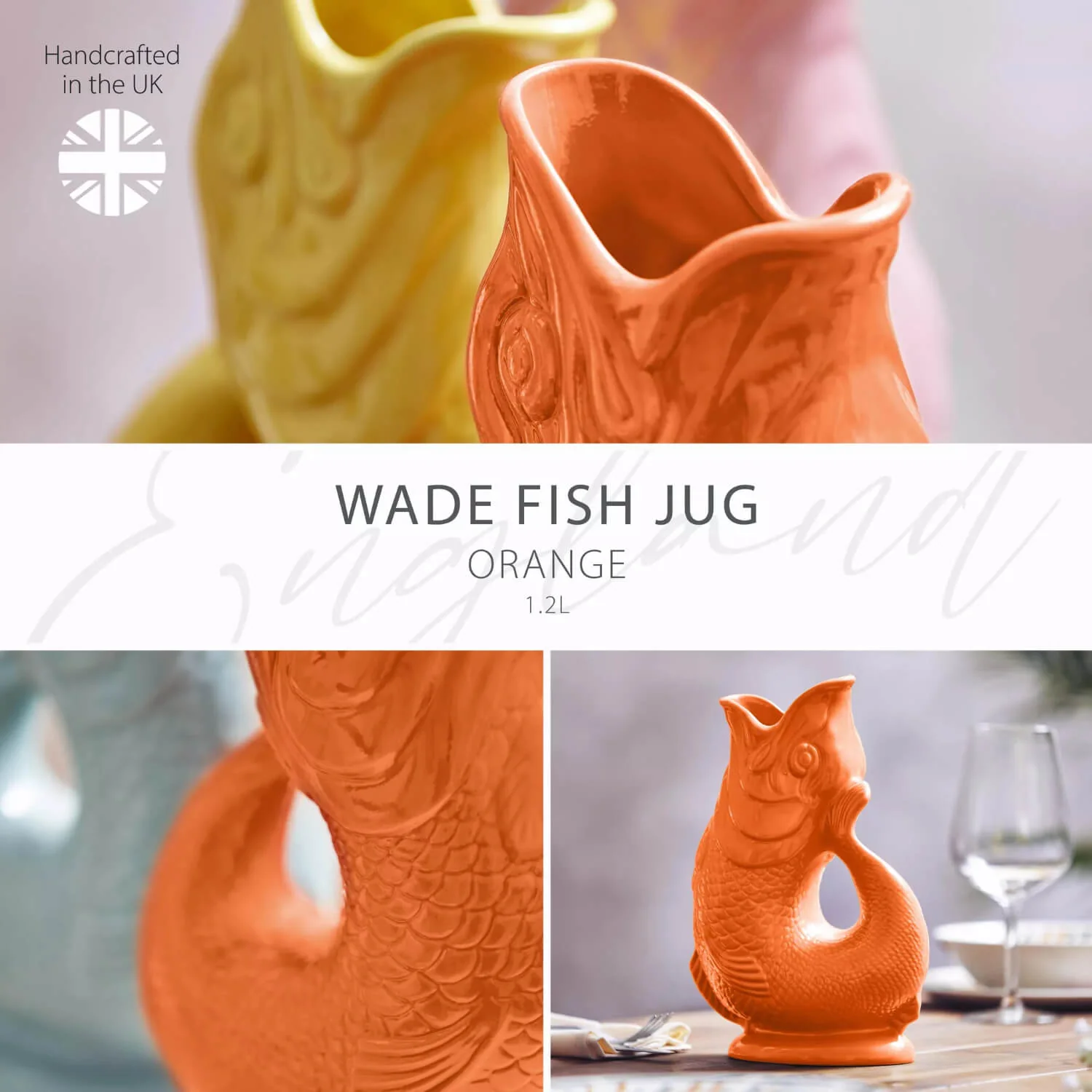 Wade Fish Earthenware 1.2 Litre Gluggle Jug - Orange - Image 2