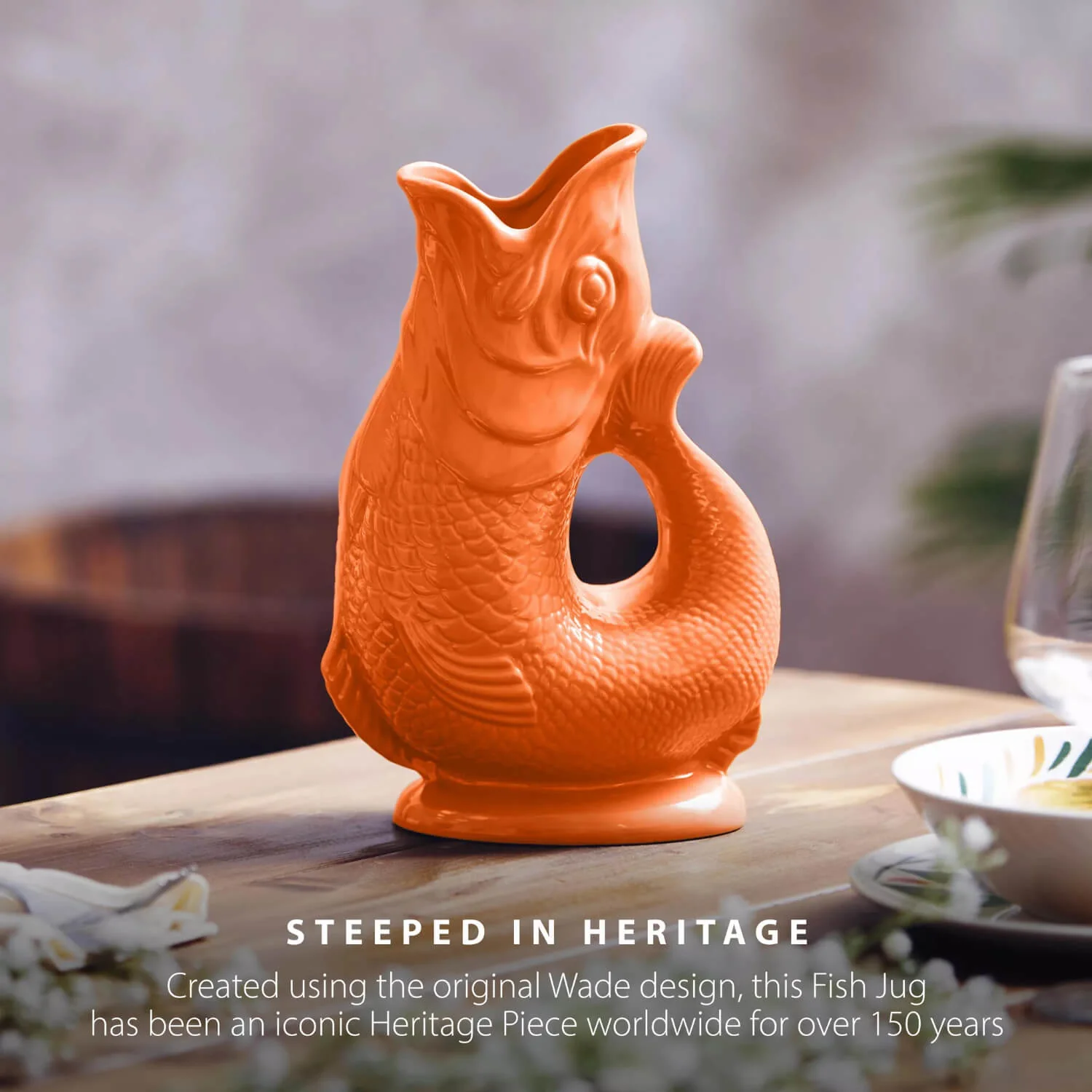 Wade Fish Earthenware 1.2 Litre Gluggle Jug - Orange - Image 3