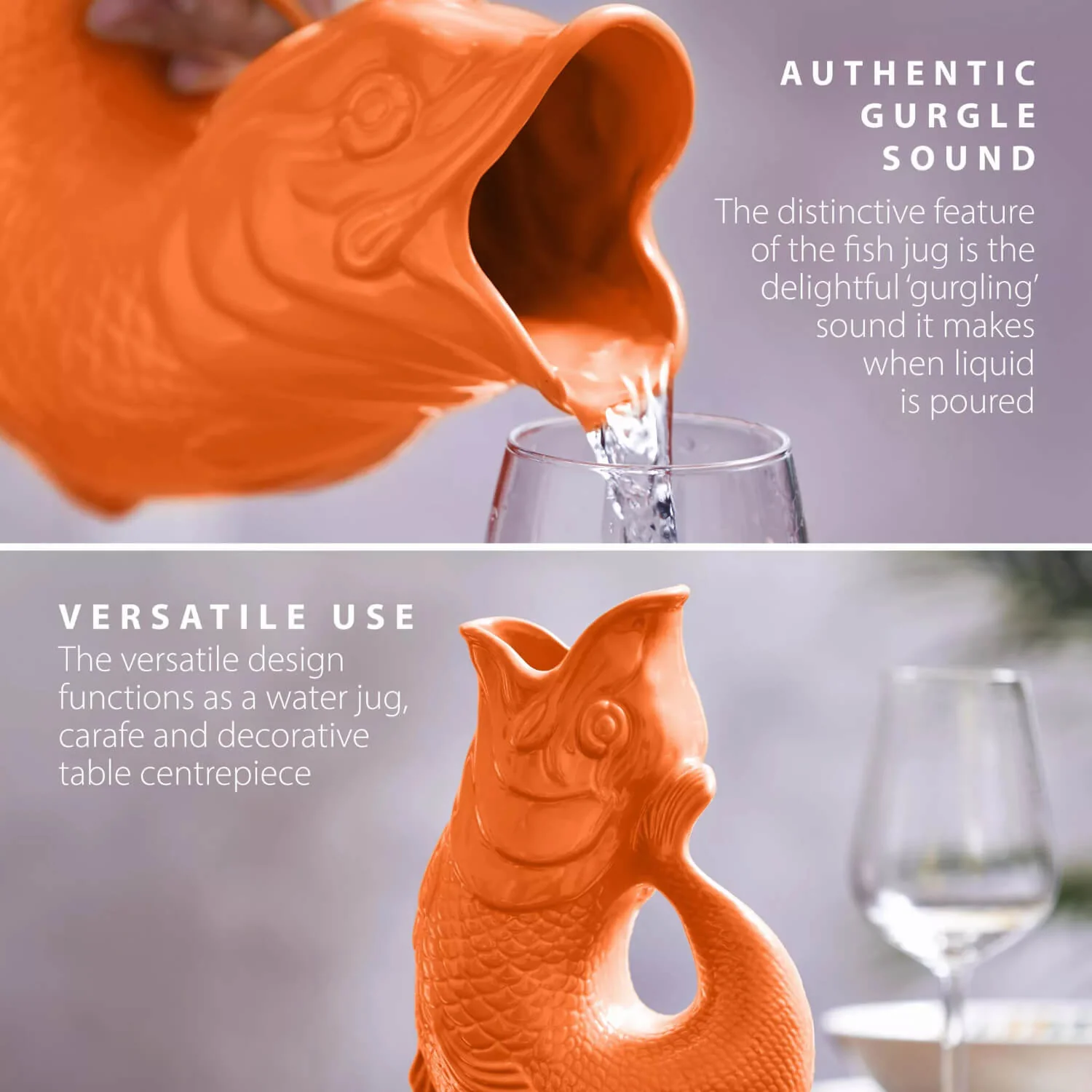Wade Fish Earthenware 1.2 Litre Gluggle Jug - Orange - Image 4