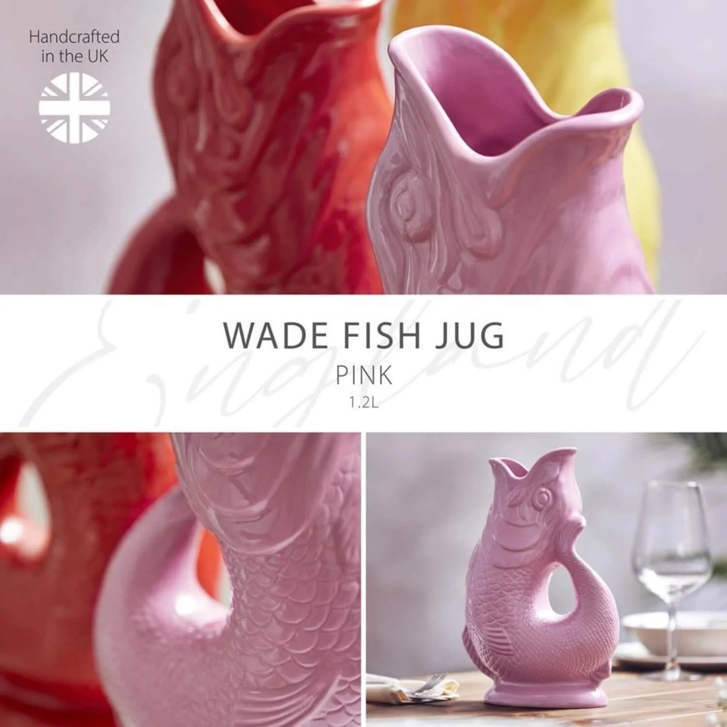 Wade Fish Earthenware 1.2 Litre Gluggle Jug - Pink - Image 2