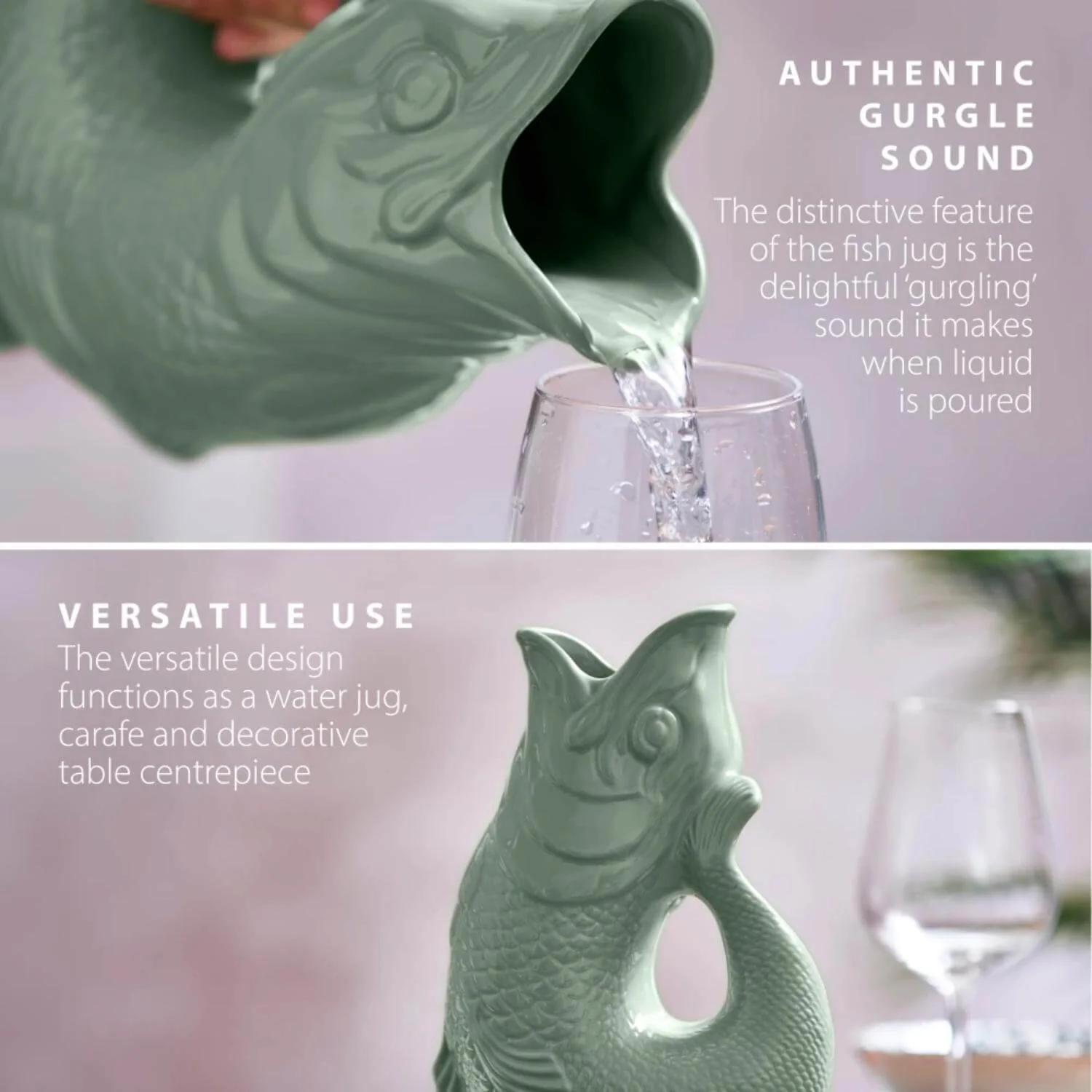 Wade Fish Earthenware 1.2 Litre Gluggle Jug - Sage - Image 4