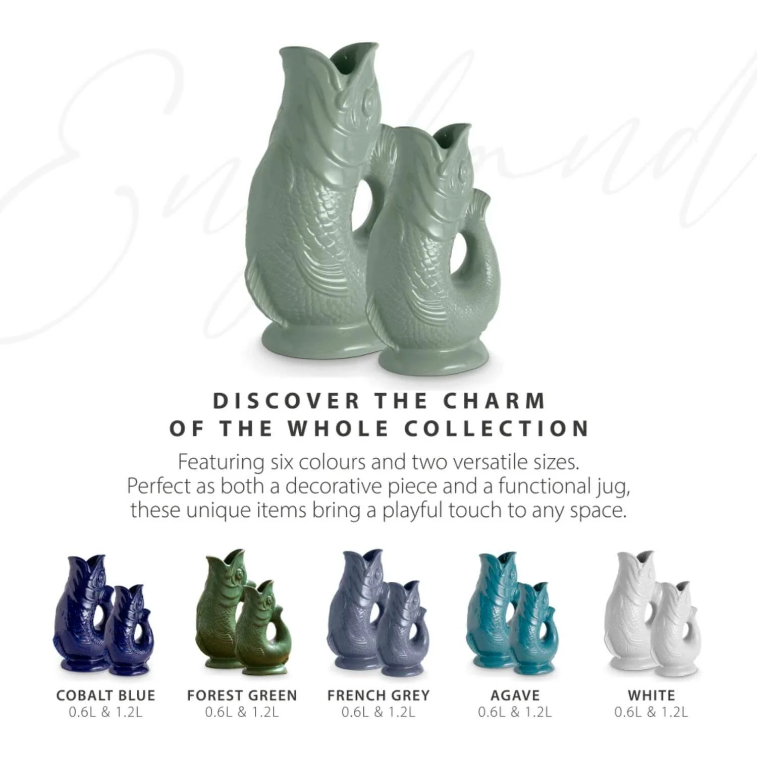 Wade Fish Earthenware 1.2 Litre Gluggle Jug - Sage - Image 7