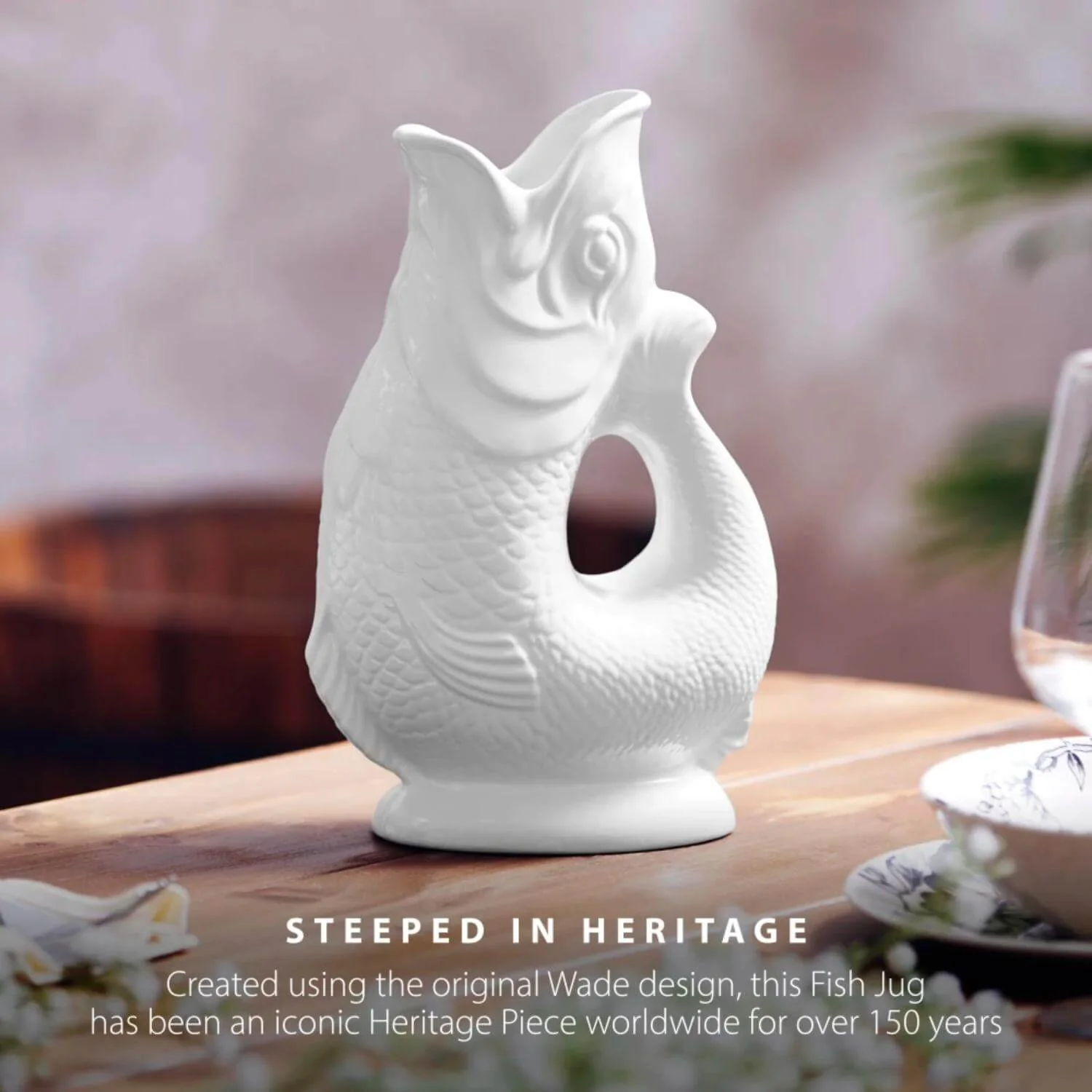 Wade Fish Earthenware 1.2 Litre Gluggle Jug - White - Image 2