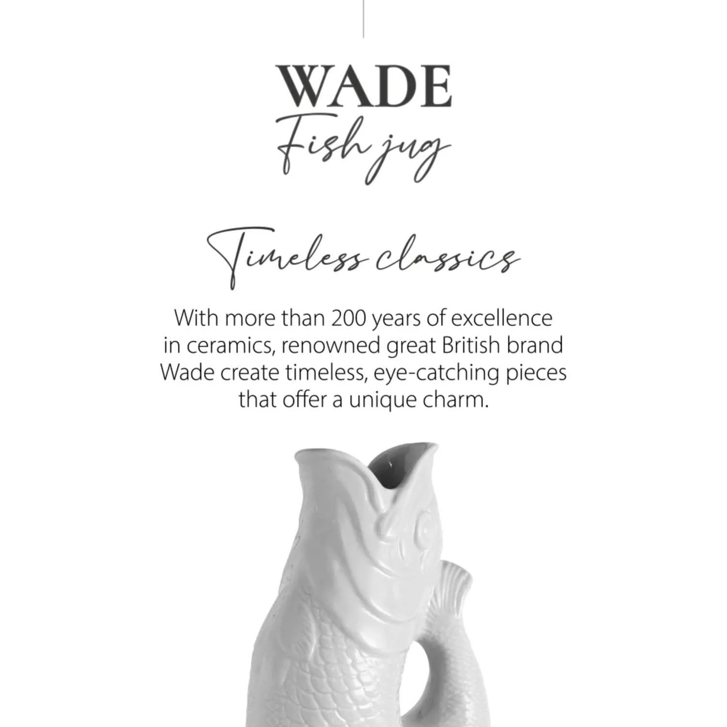 Wade Fish Earthenware 1.2 Litre Gluggle Jug - White - Image 6