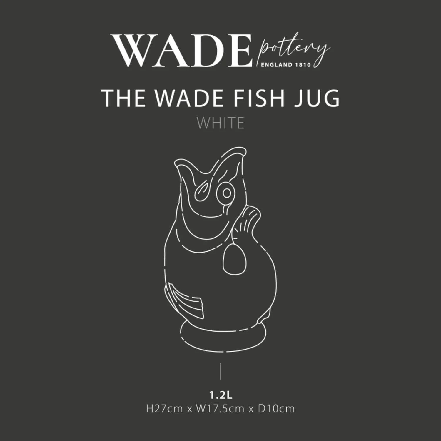Wade Fish Earthenware 1.2 Litre Gluggle Jug - White - Image 8